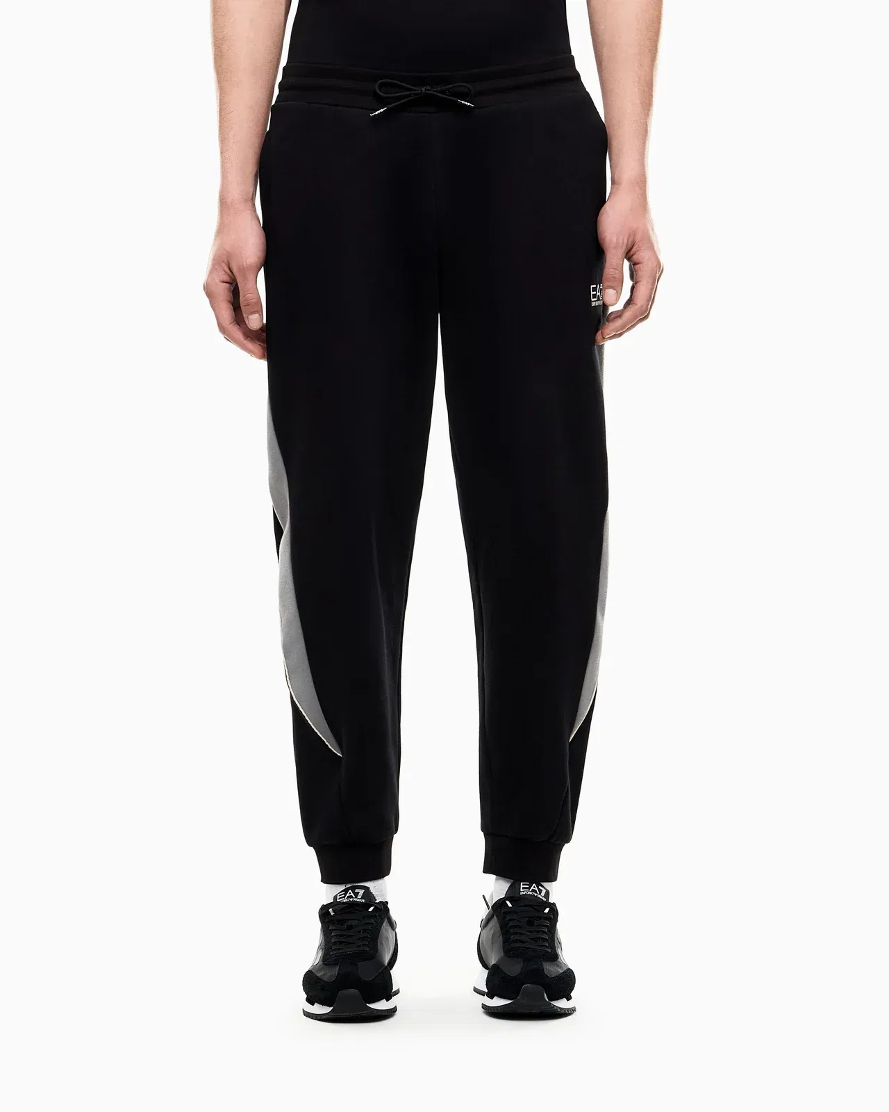EA7 Slim-fit trousers in cotton-blend jersey with rib details