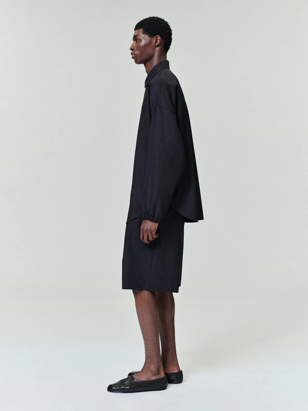 Essentials Black Striped Wool Elastic Cuff Shirt Black Striped