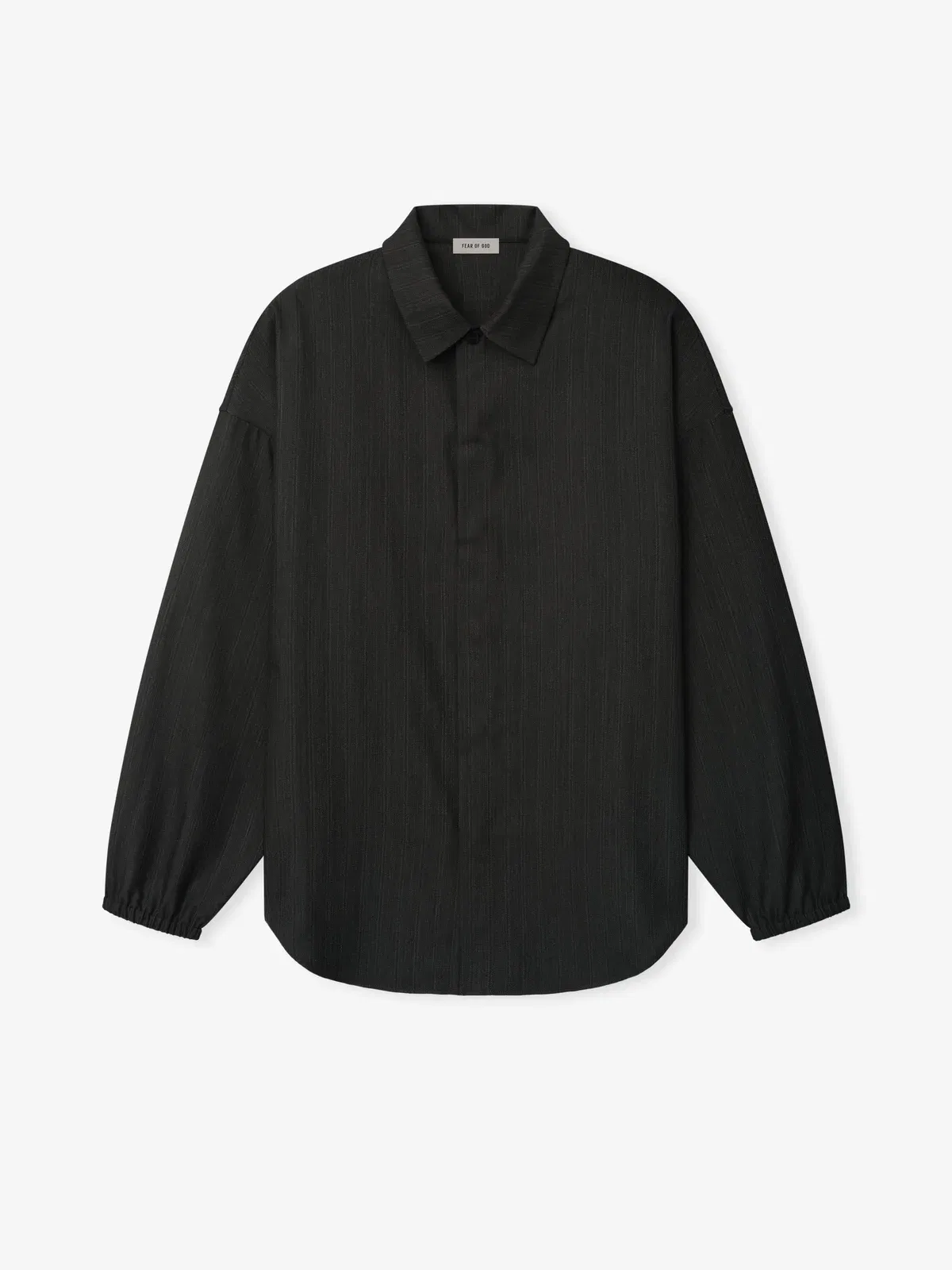 Essentials Black Striped Wool Elastic Cuff Shirt Black Striped