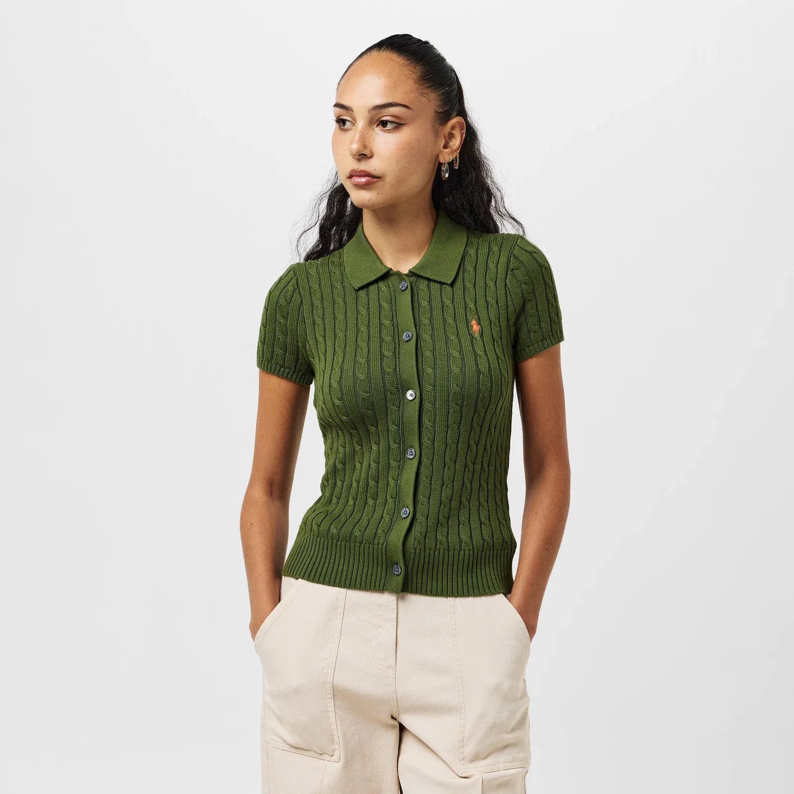 Cable Button Up Short Sleeve Shirt