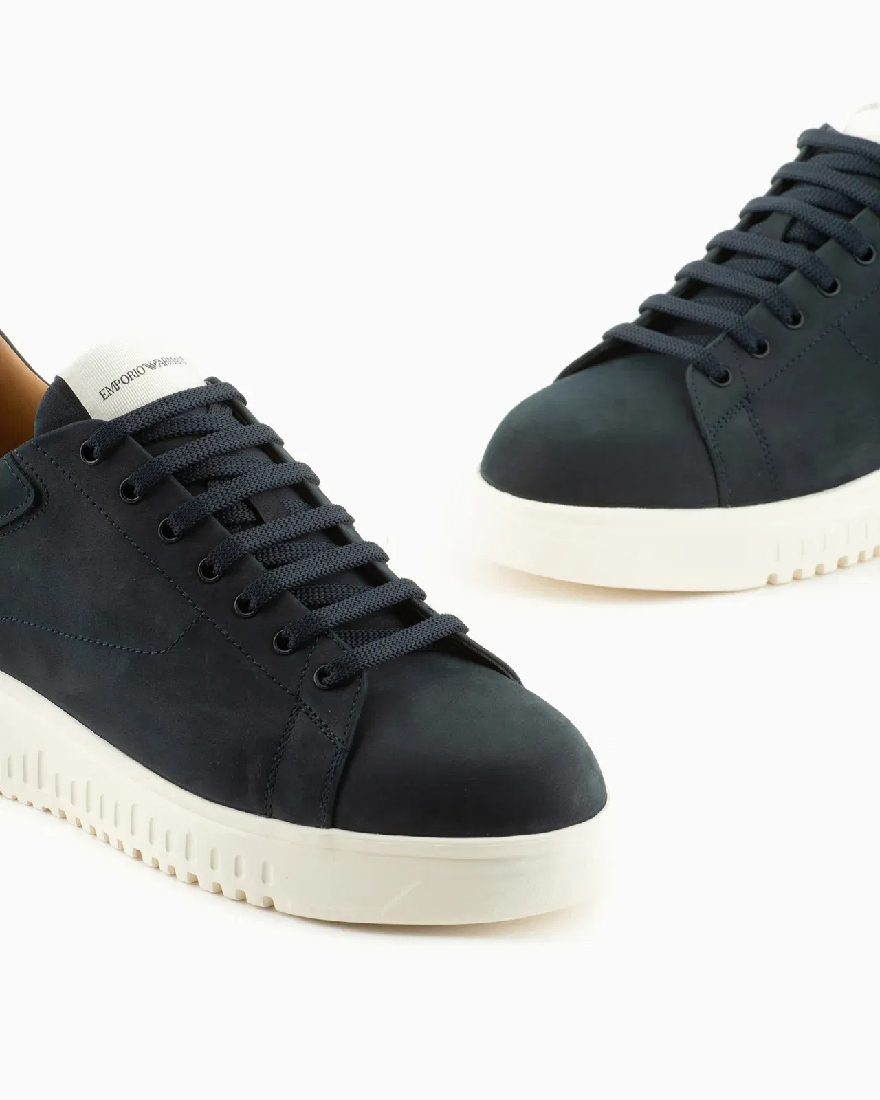Emporio Armani Sneaker With Knurled Soles In Nubuck Leather Essential Blue