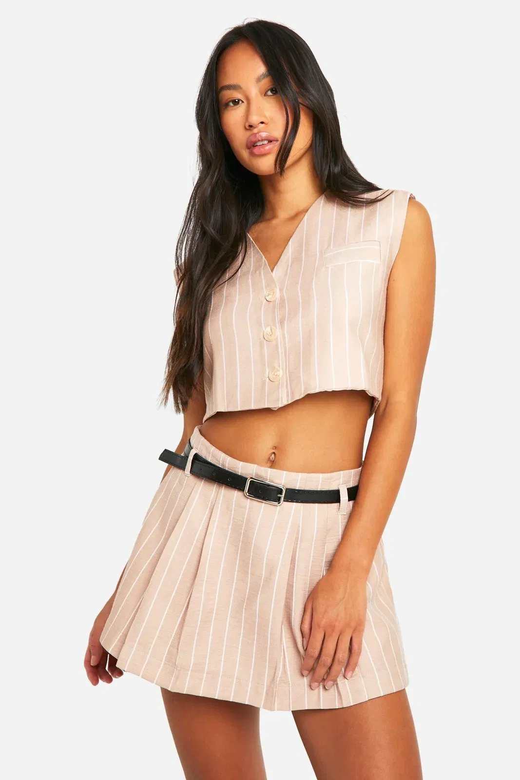 Woven Pinstripe Super Crop Waistcoat
