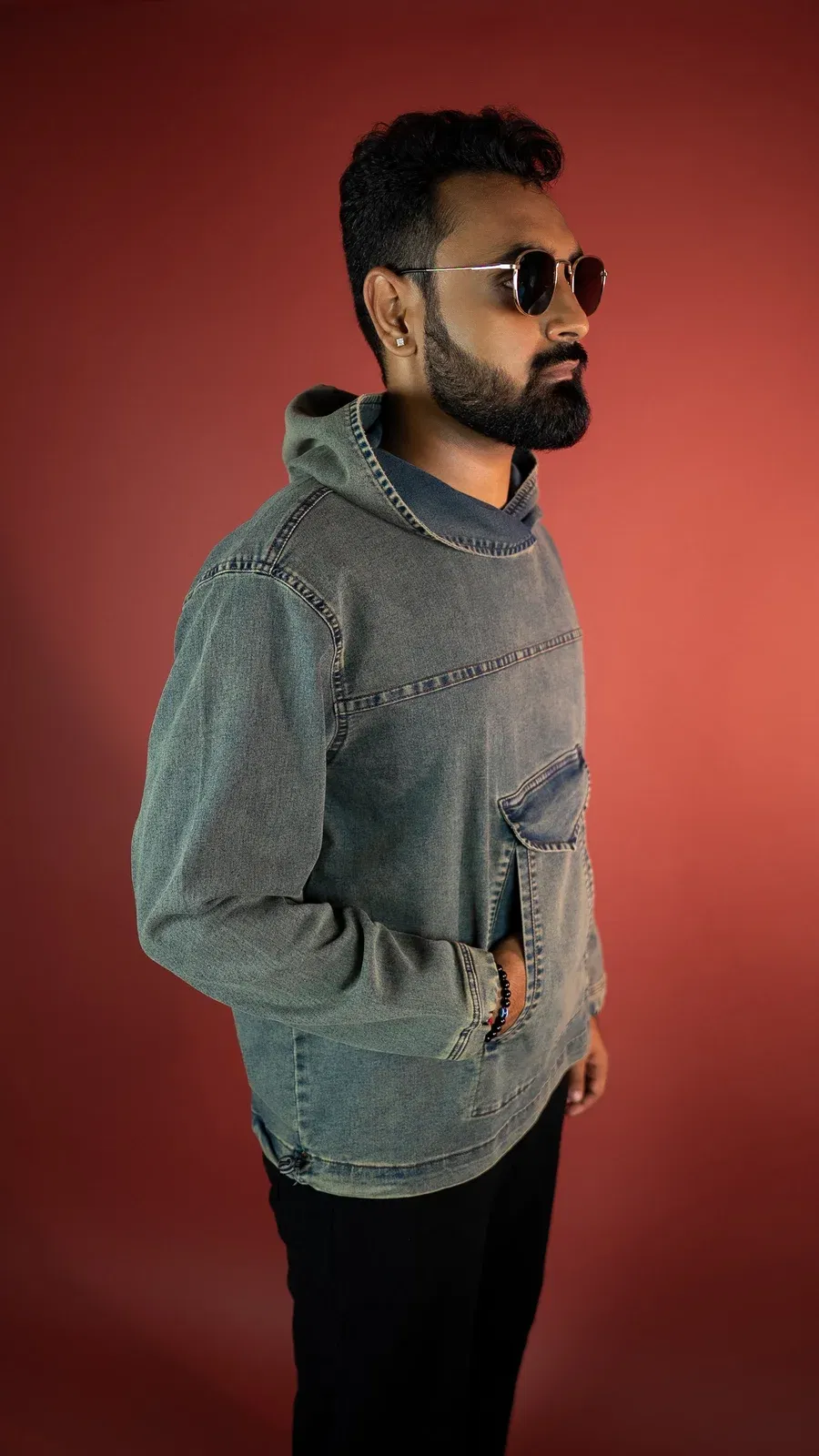 ACID WASH DENIM MEN'S HOODIE
