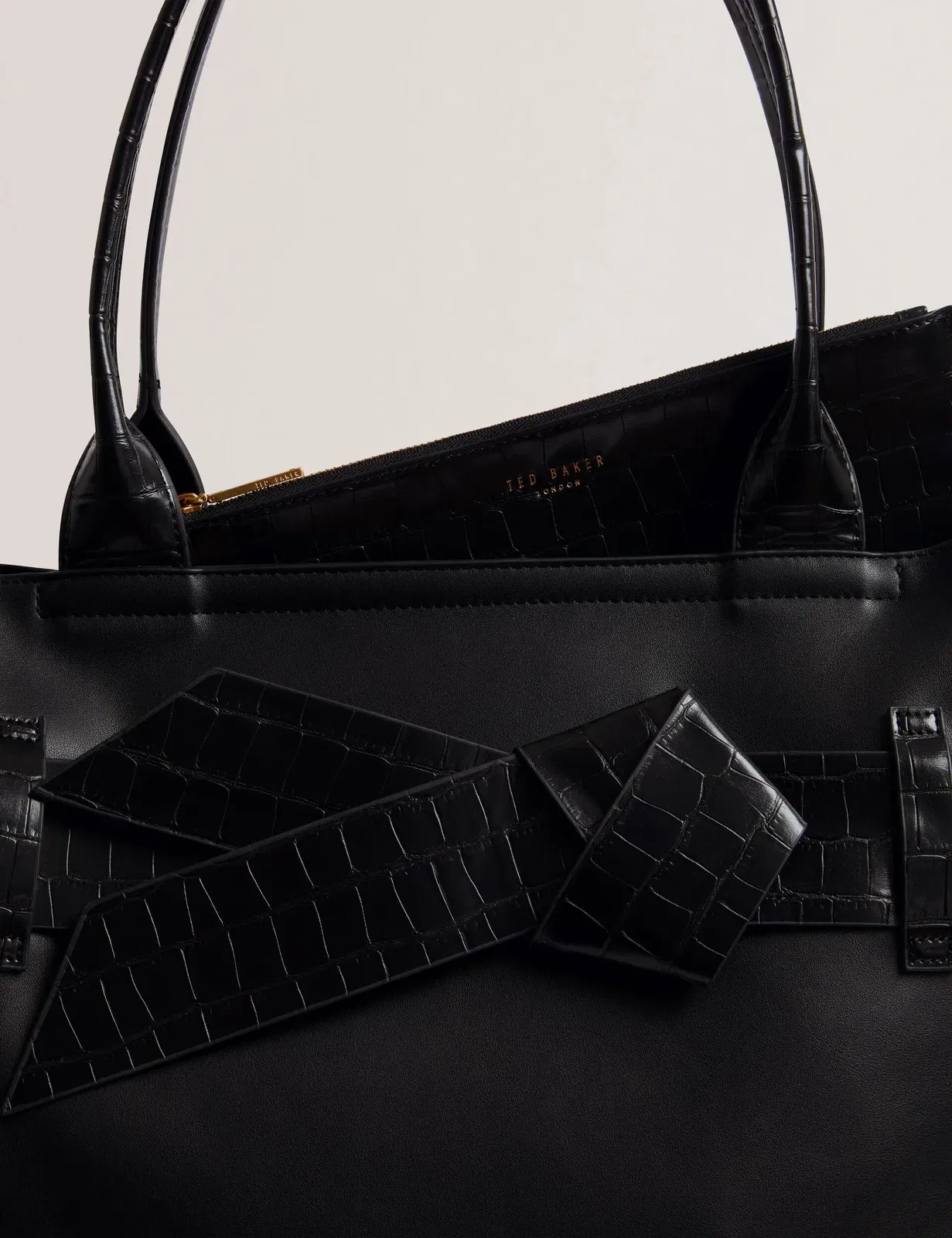 Ted Baker Jjoslyn Croc Bow Trim Faux Leather Tote Bag In Black Women's