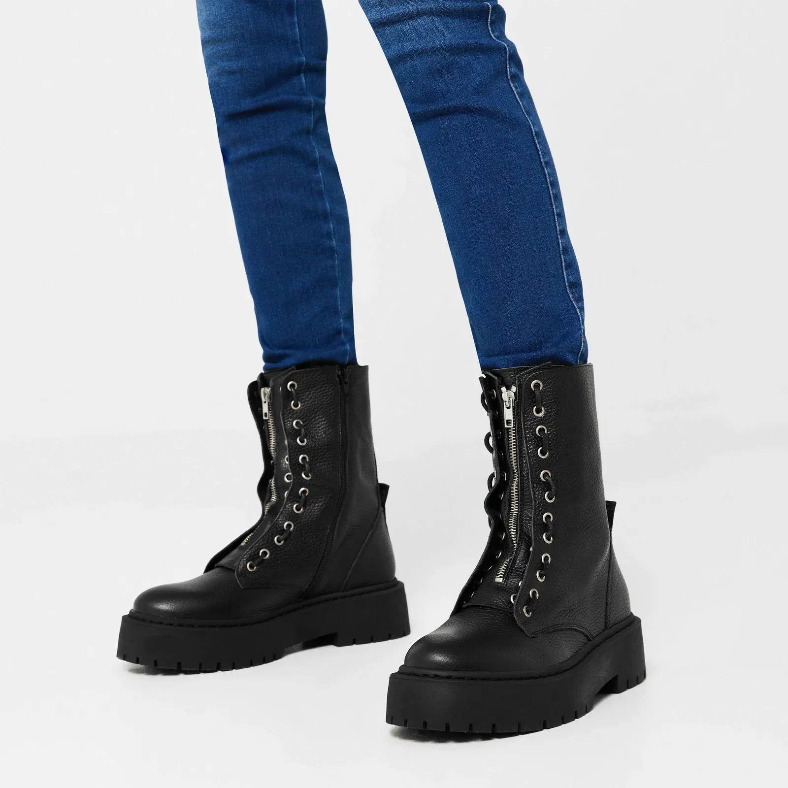 Odilia Buckle Detail Side Zip Biker Boots