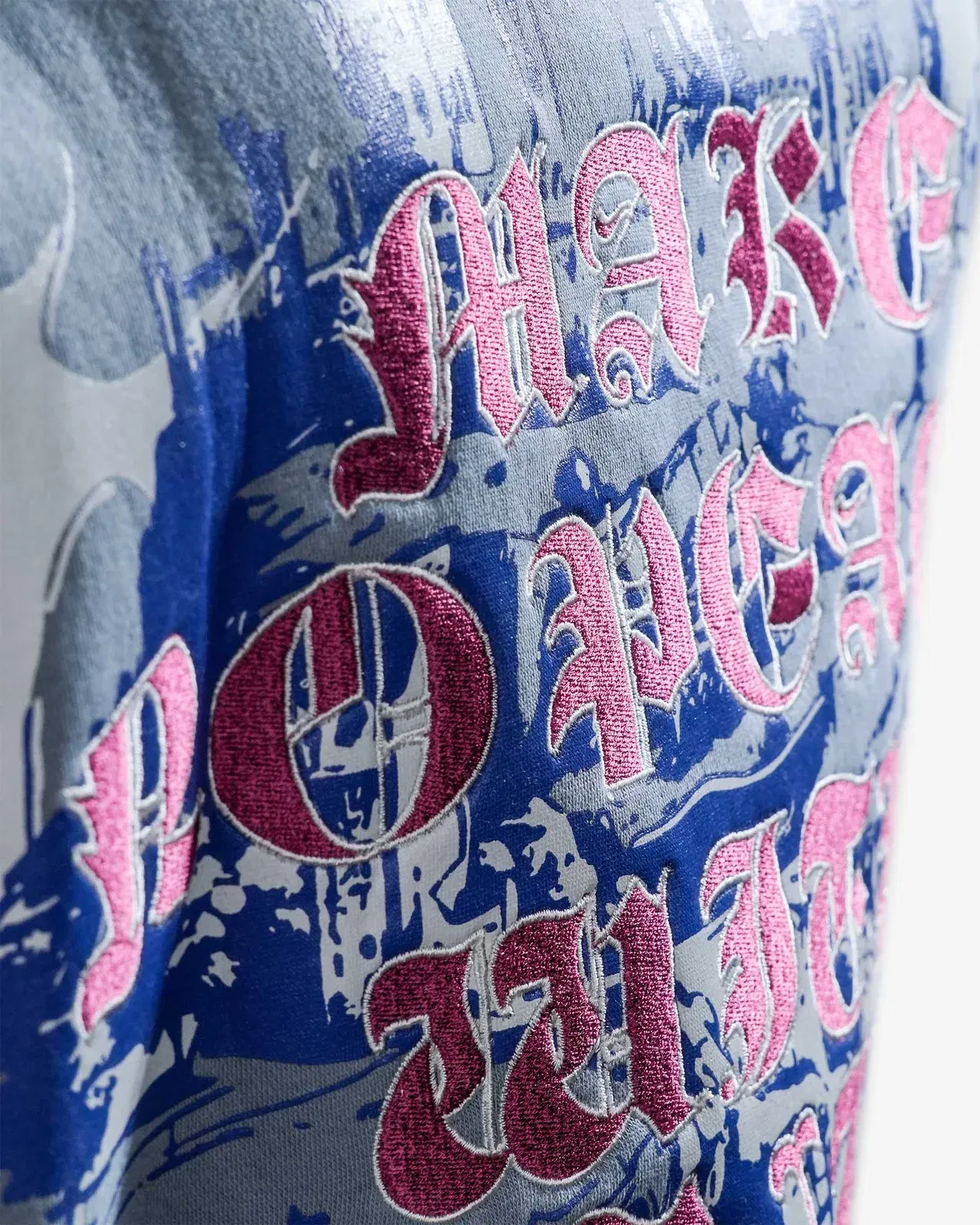 No Peace With Evil - Blue Oversized Embroidered Sweatshirt