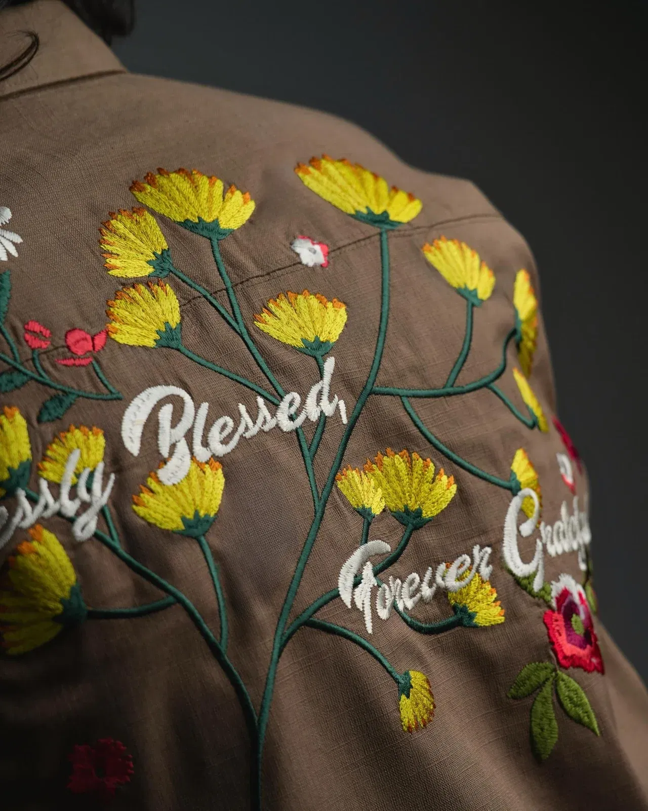 Graced Garden - Khaki Embroidered Shirt