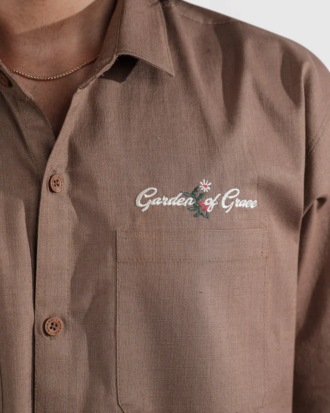 Graced Garden - Khaki Embroidered Shirt