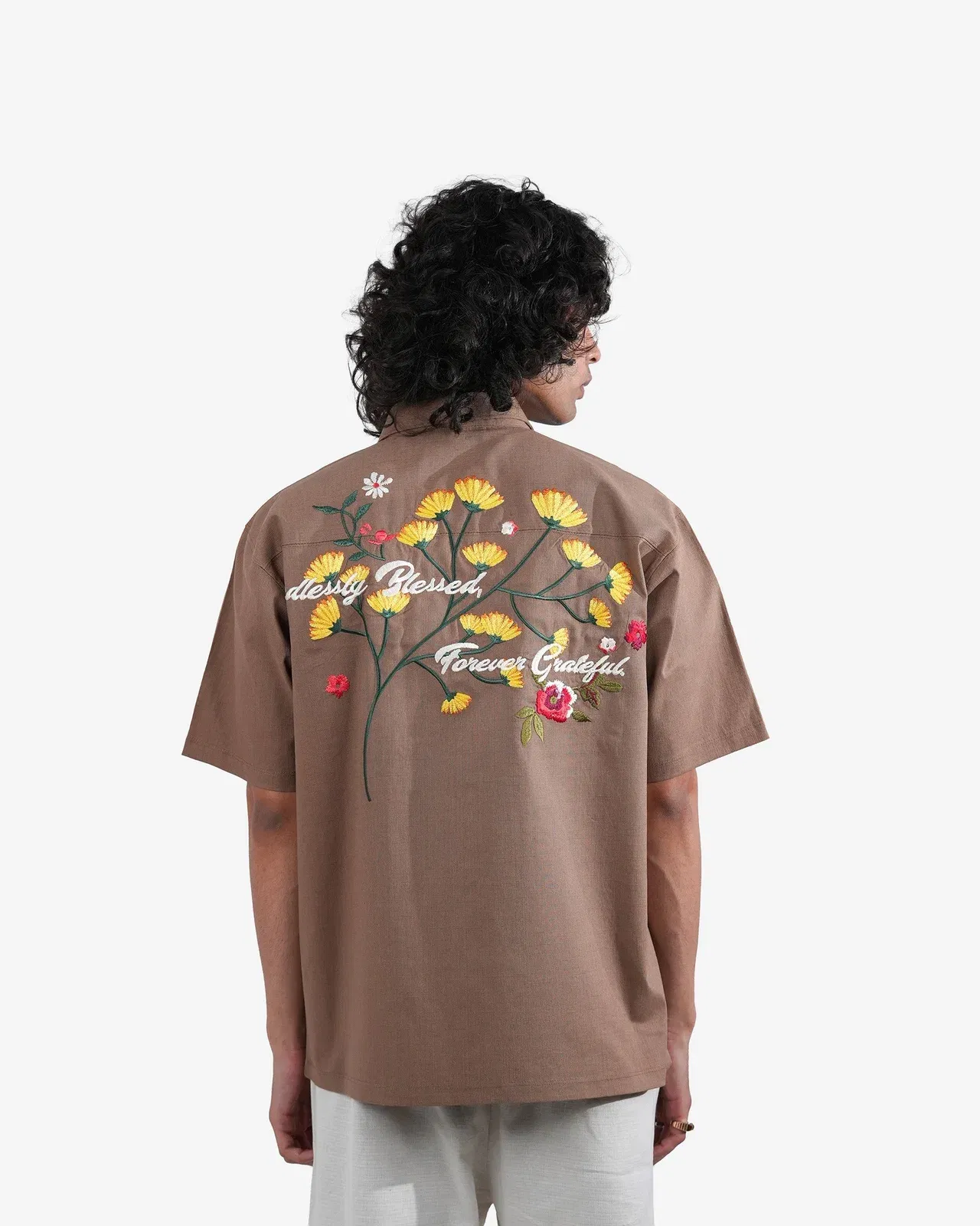 Graced Garden - Khaki Embroidered Shirt