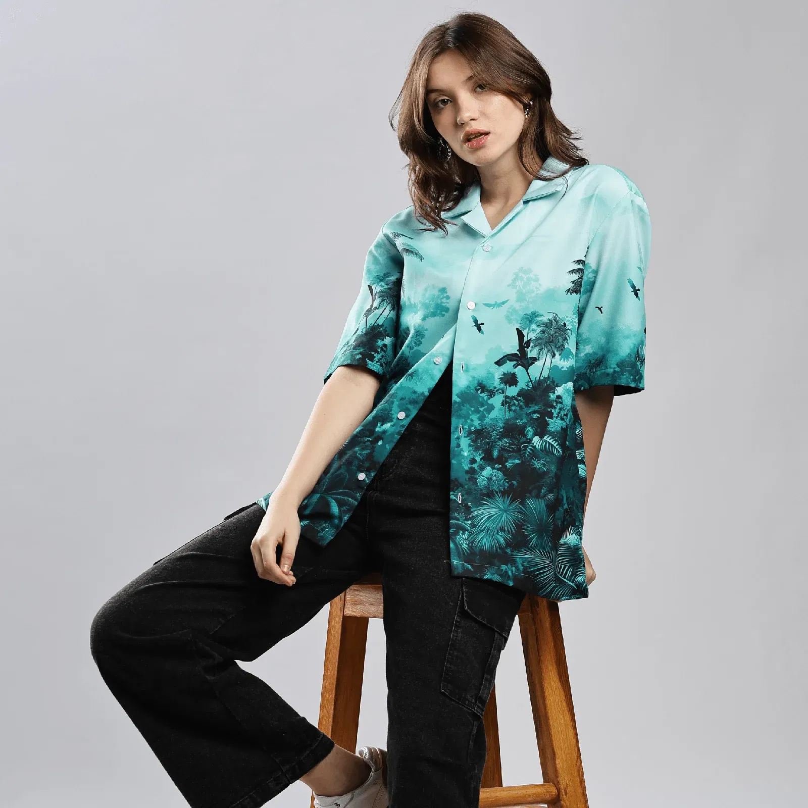 Teal forest portrait Resort collar shirt