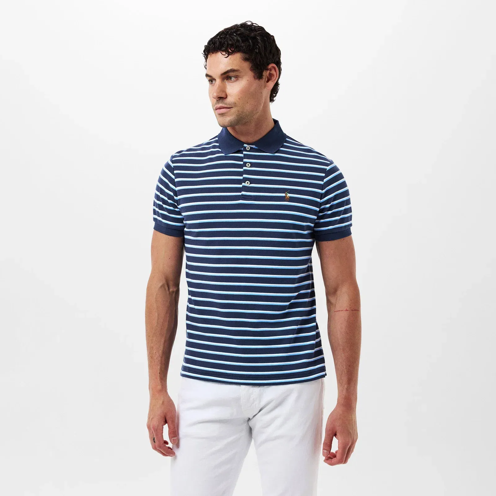 Pima Cotton Stripe Tailored Fit Short Sleeve Shirt