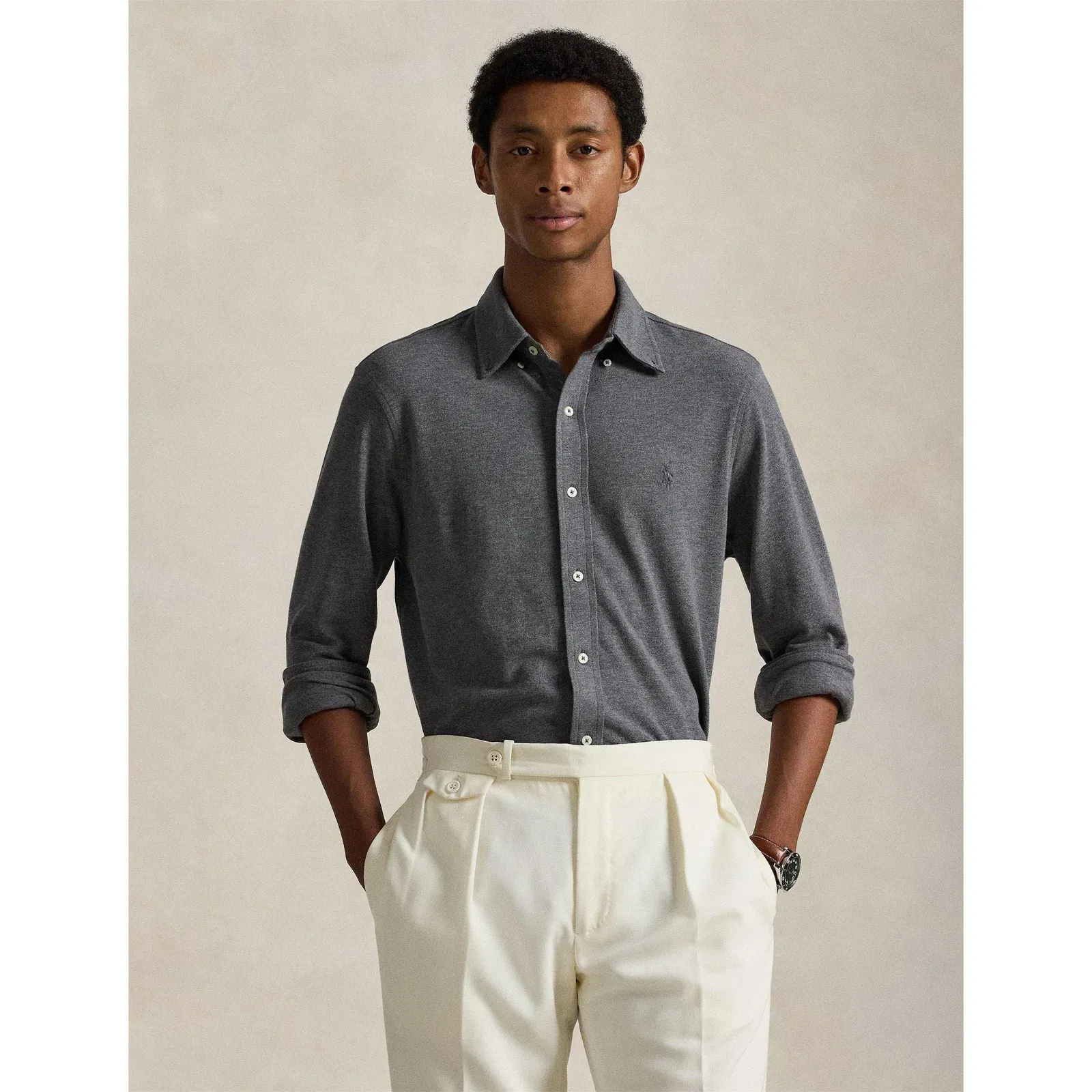 Slim Fit Button-Down Plain Shirt