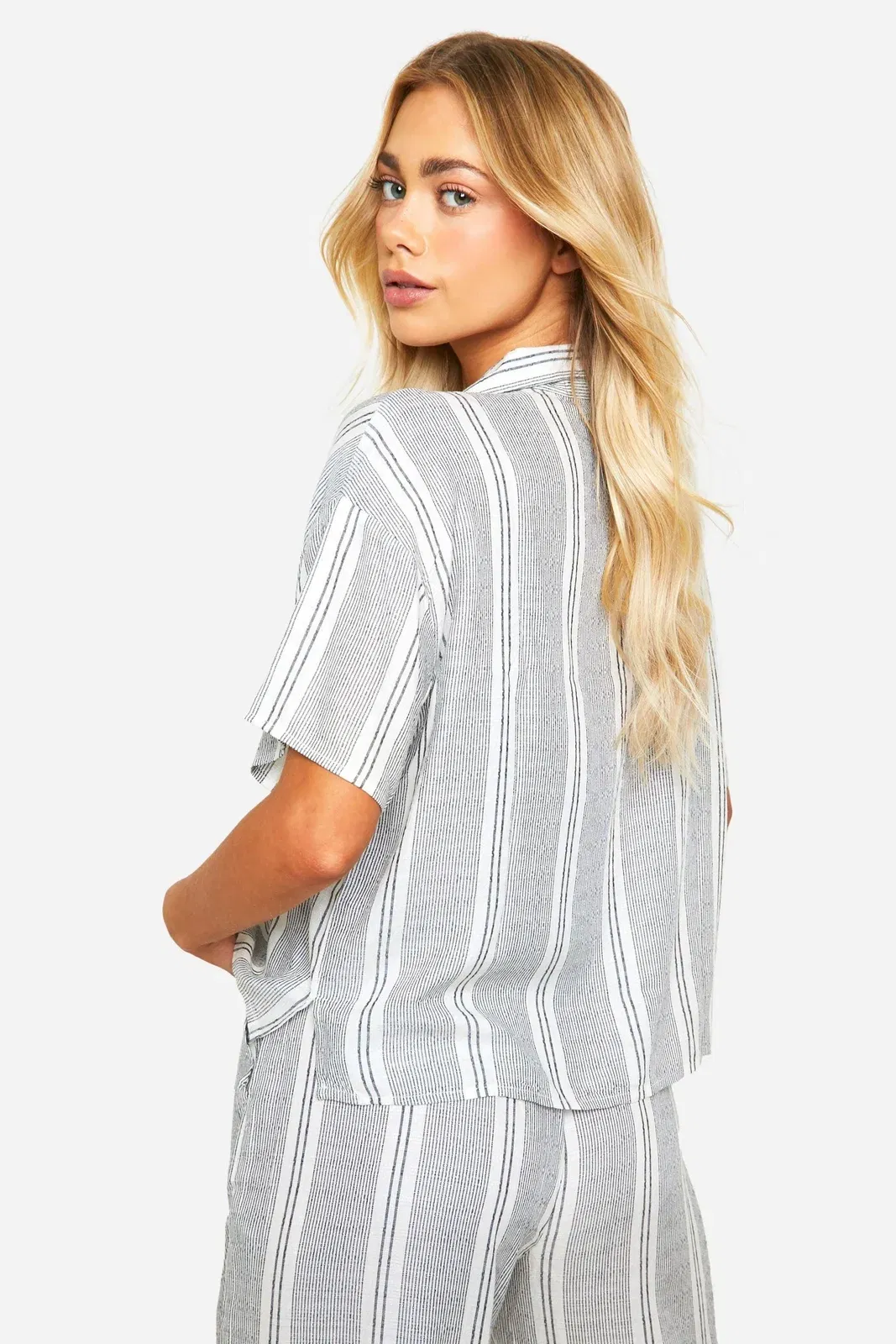 Tonal Stripe Linen Look Relaxed Fit Shirt