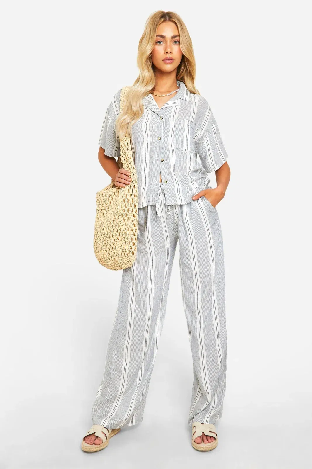 Tonal Stripe Linen Look Relaxed Fit Shirt