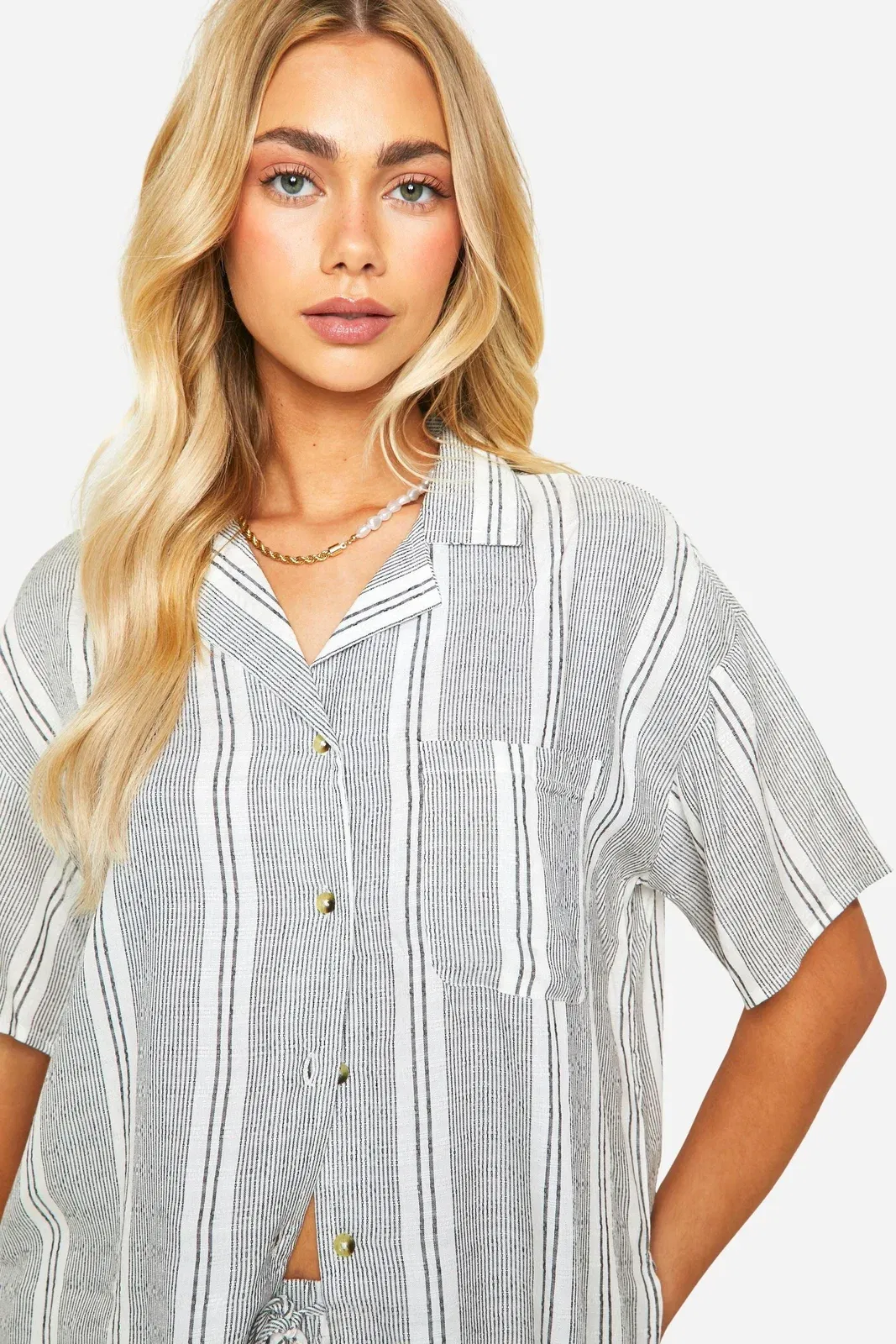 Tonal Stripe Linen Look Relaxed Fit Shirt
