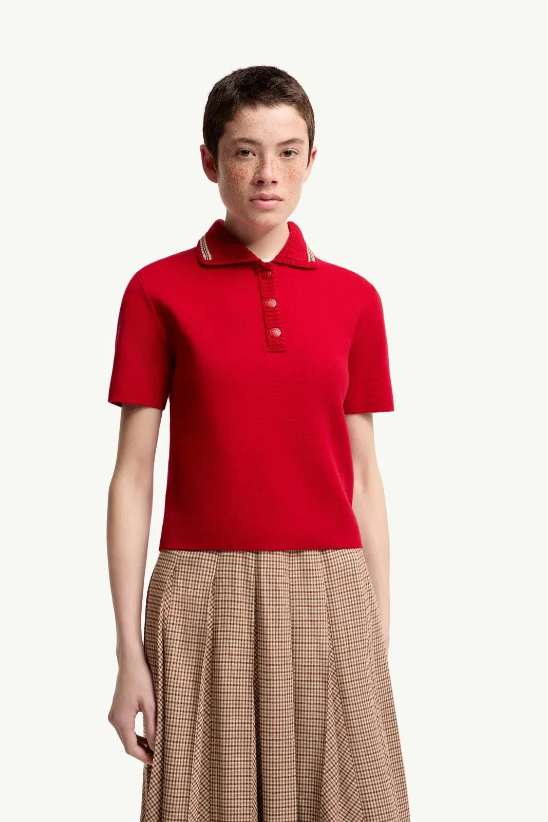 Moncler Cotton Knit Polo Shirt Red Red