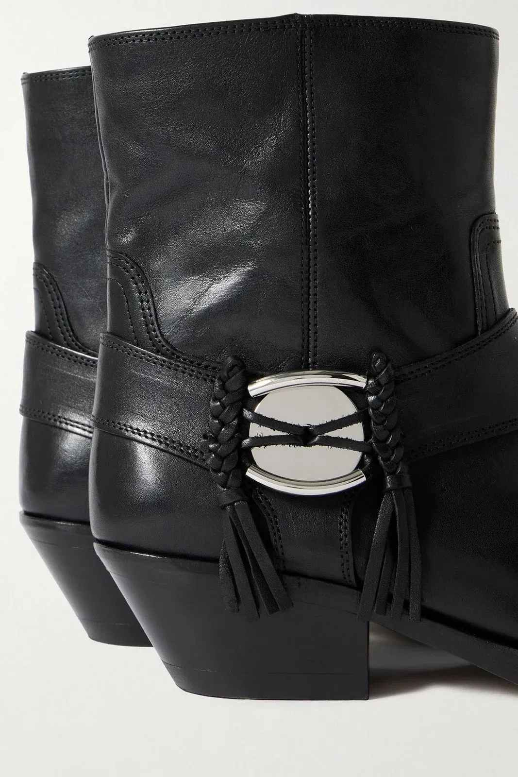 Isabel Marant Akson Embellished Tasseled Leather Ankle Boots Black Women's