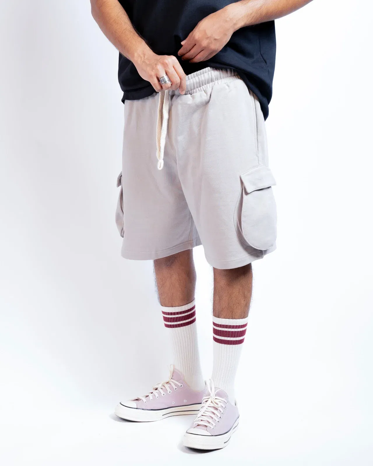 Shinobi Round Pocket Cargo Shorts - Grey