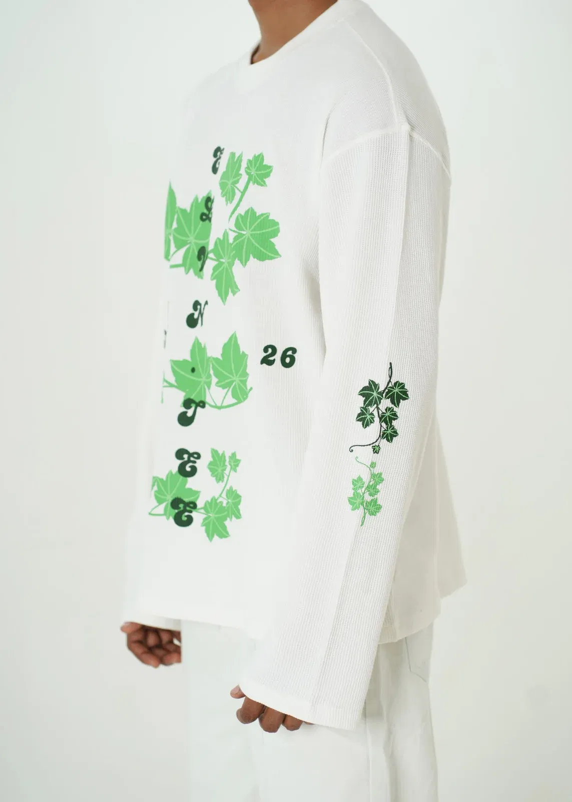 ‘EASE IN DEPTH’ FULL SLEEVE WAFFLE TEE | OFF WHITE