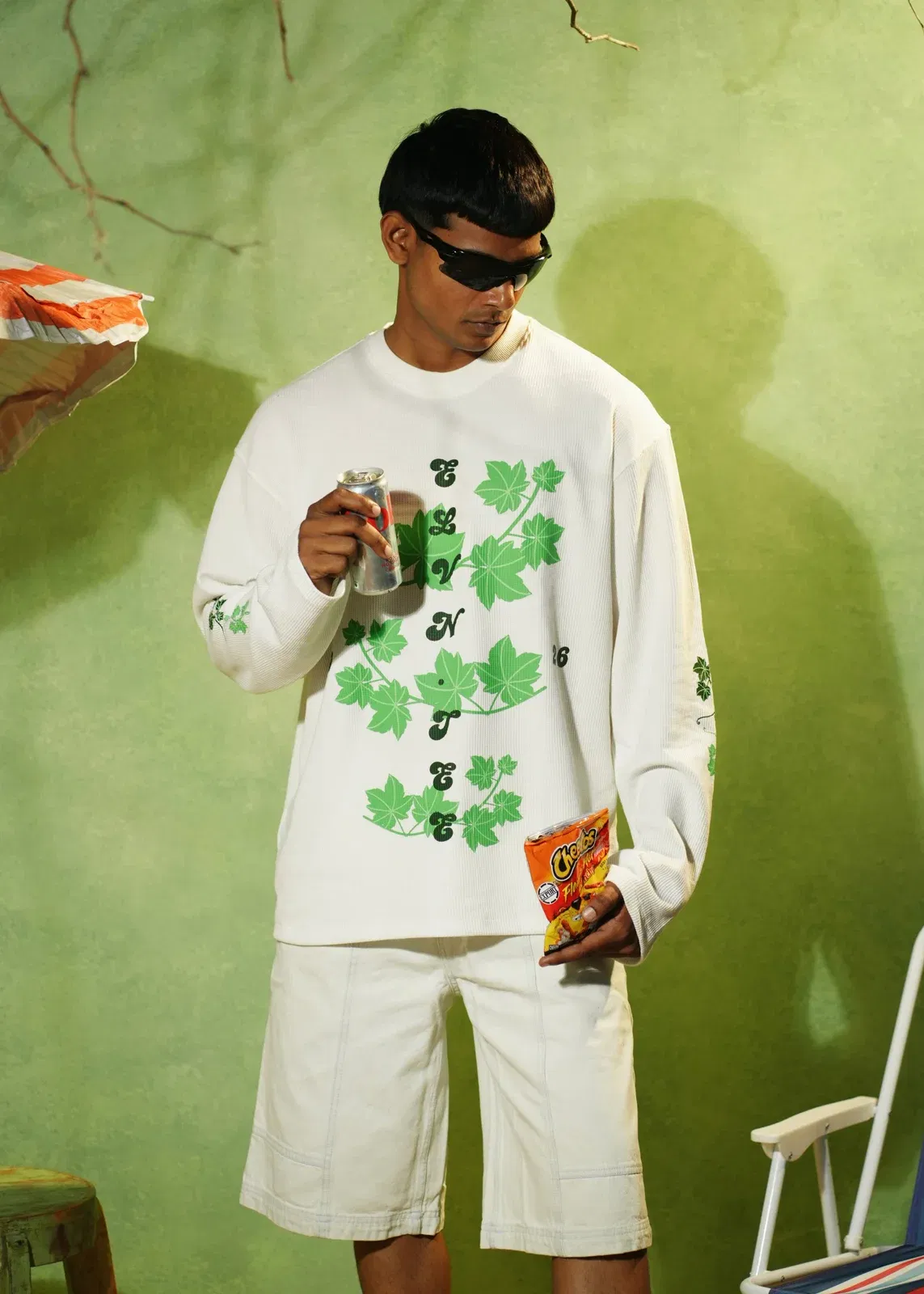 ‘EASE IN DEPTH’ FULL SLEEVE WAFFLE TEE | OFF WHITE