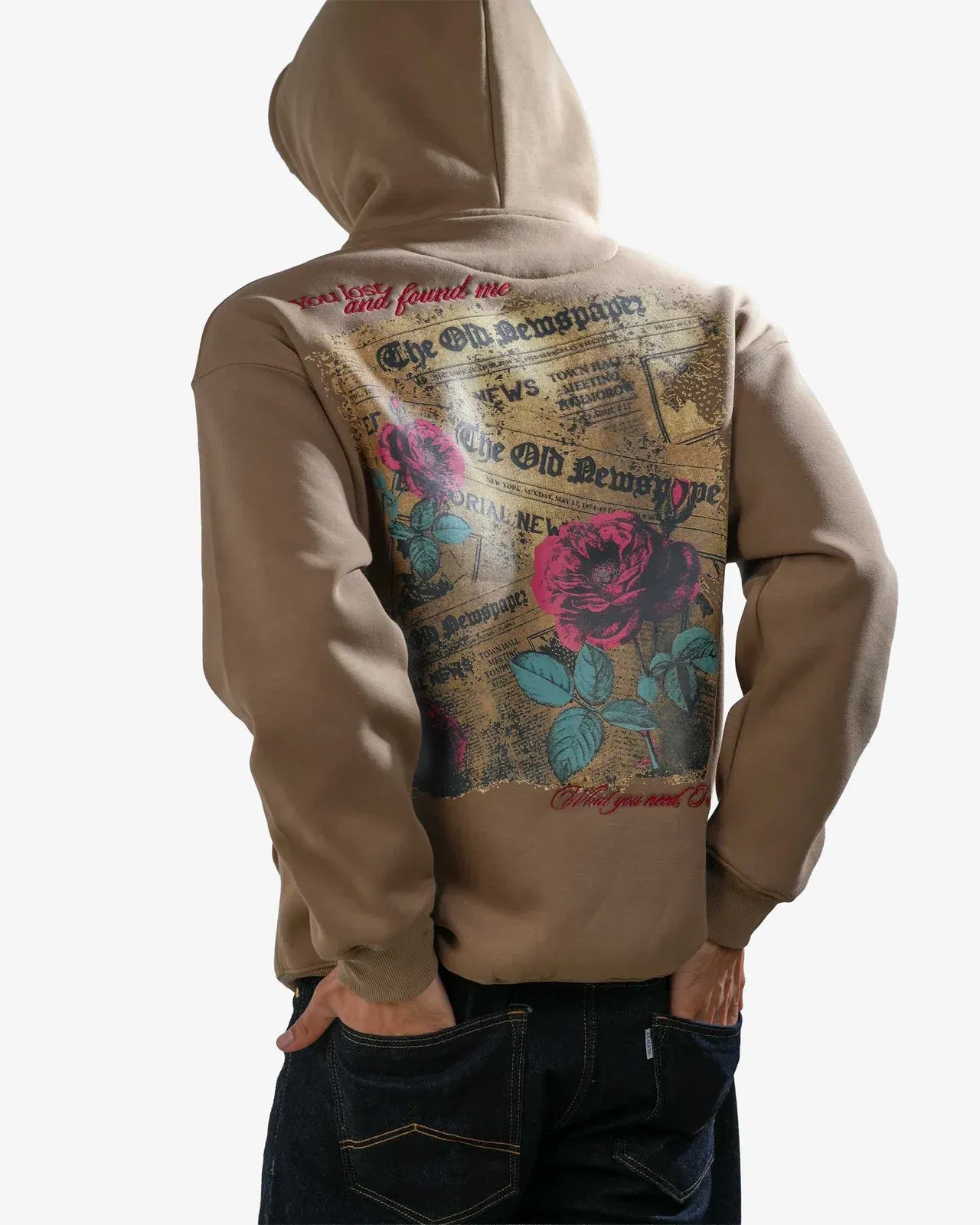 Love Me More - Khaki Printed Oversized Hoodie