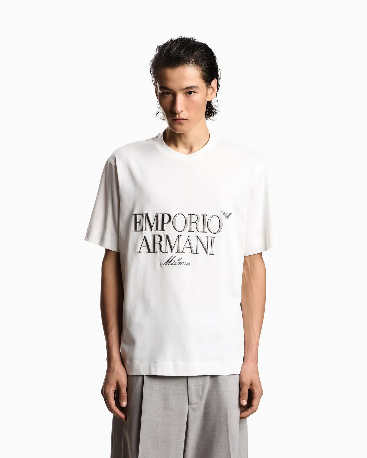 Emporio Armani Heavy jersey T-shirt with embossed logo embroidery