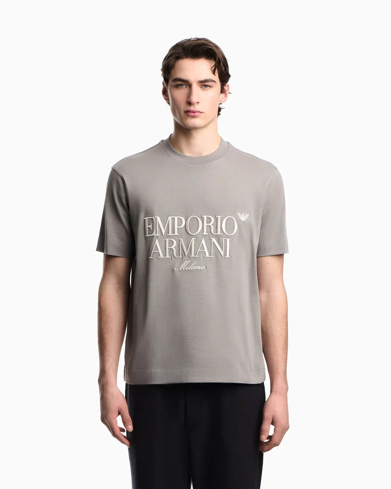 Emporio Armani Heavy jersey T-shirt with embossed logo embroidery