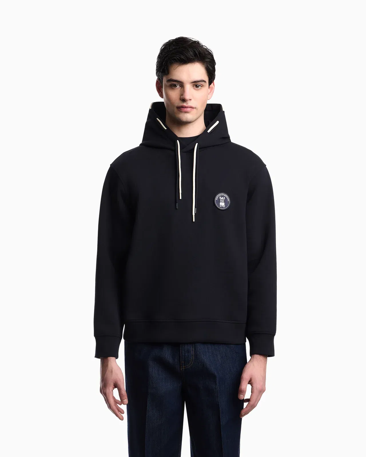 Emporio Armani Loose-fit hooded sweatshirt in double jersey with French bulldog patch
