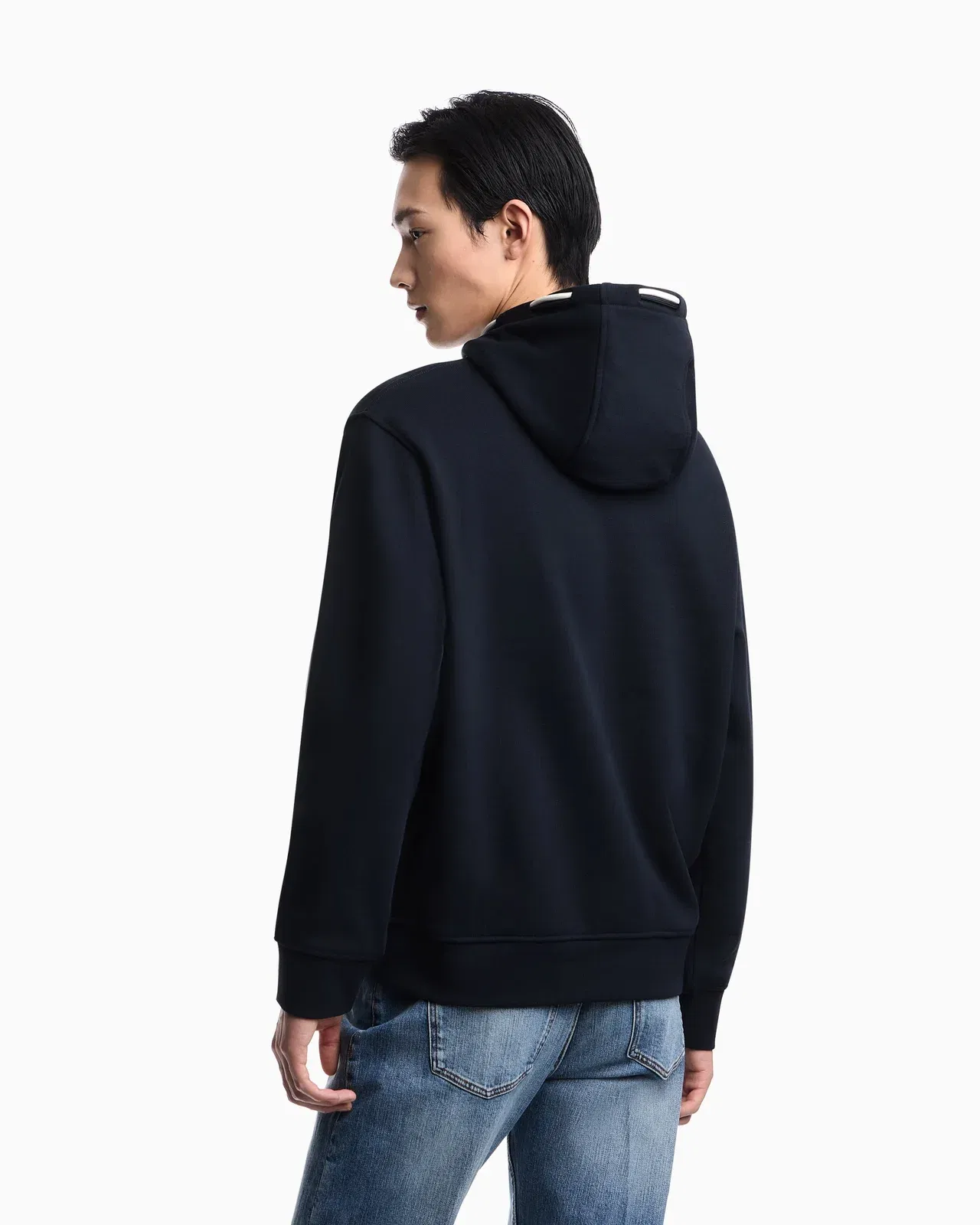 Emporio Armani Loose-fit hooded sweatshirt in French terry jersey with a domed eagle