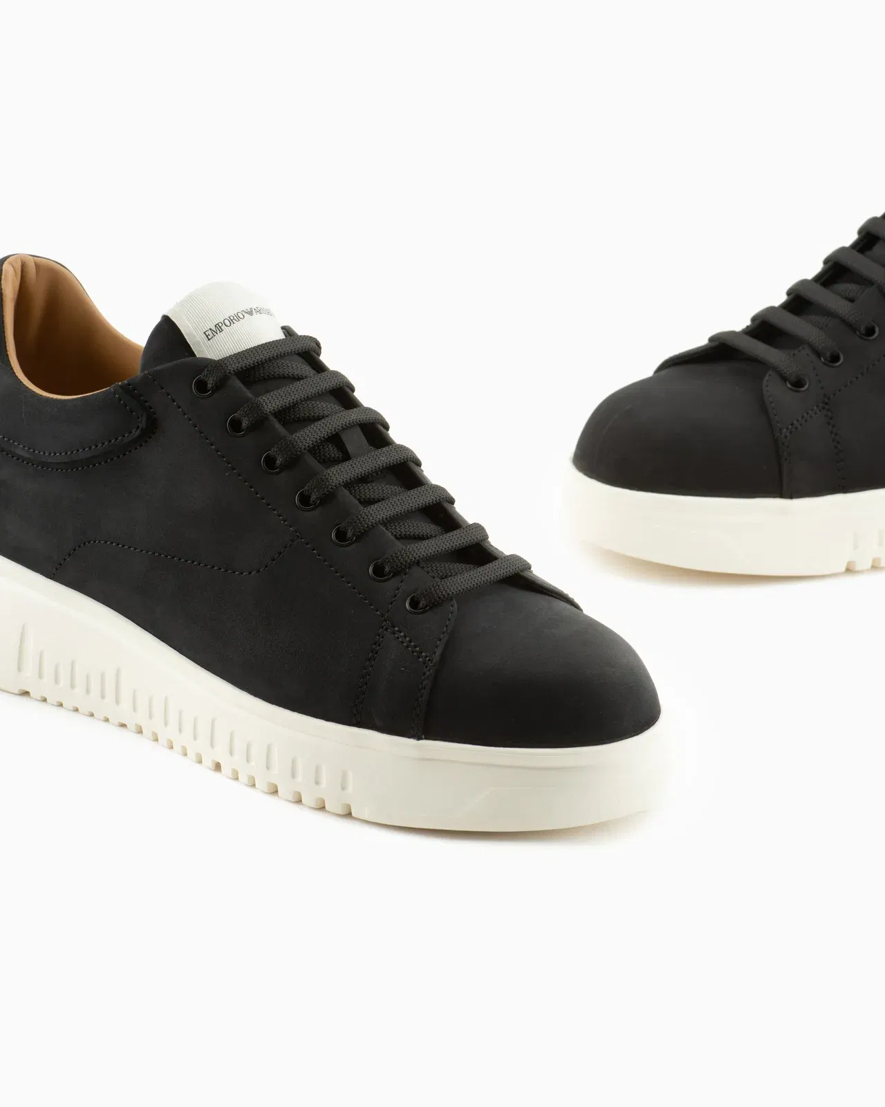 Emporio Armani Sneaker With Knurled Soles In Nubuck Leather Essential Black