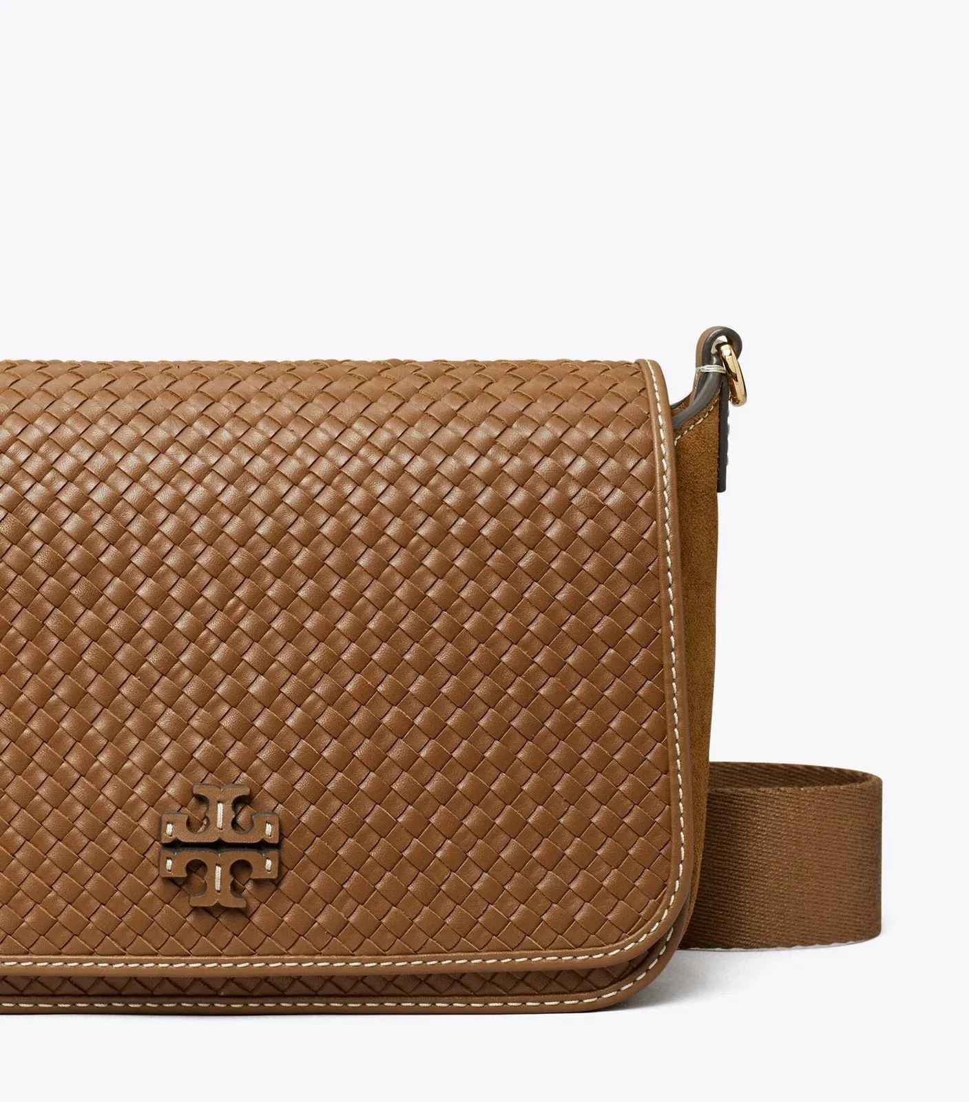 Leather Woven Flap Crossbody