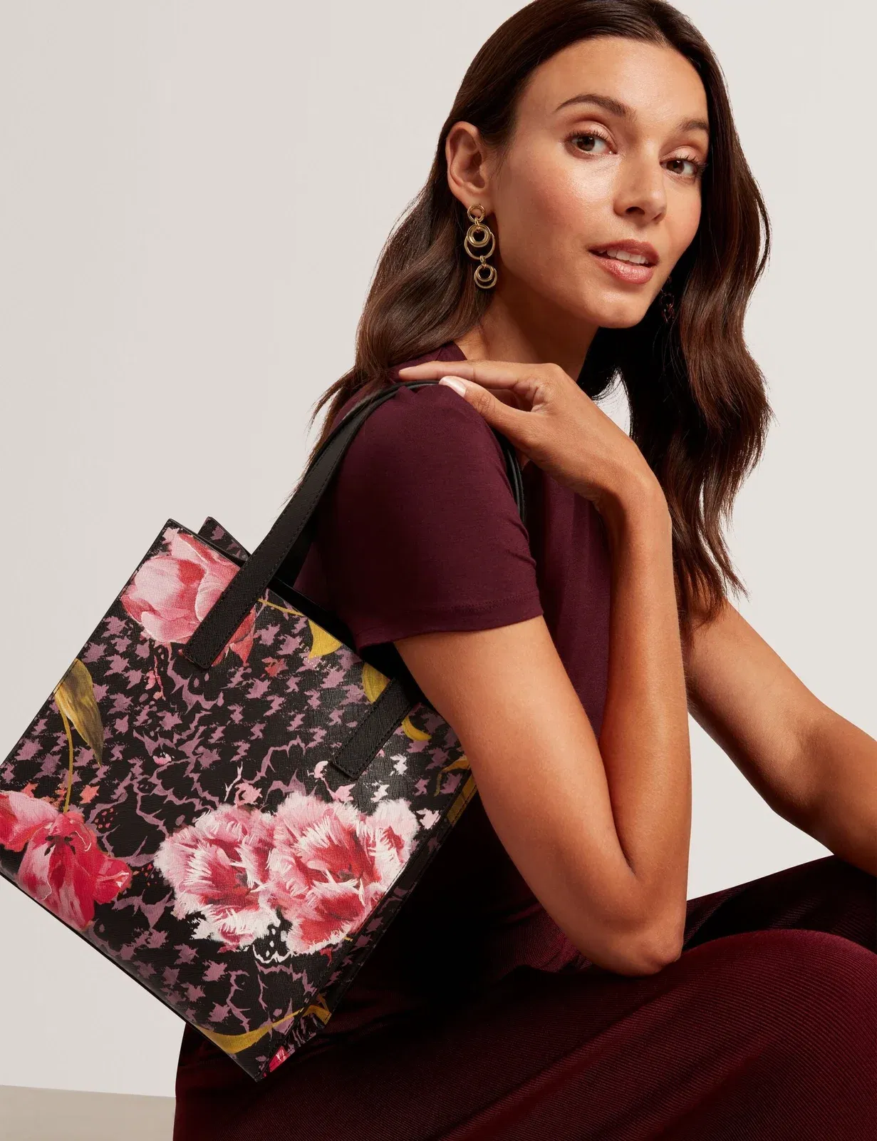 Ted Baker Tuliia Floral Check Pu Small Icon Tote Bag Women's