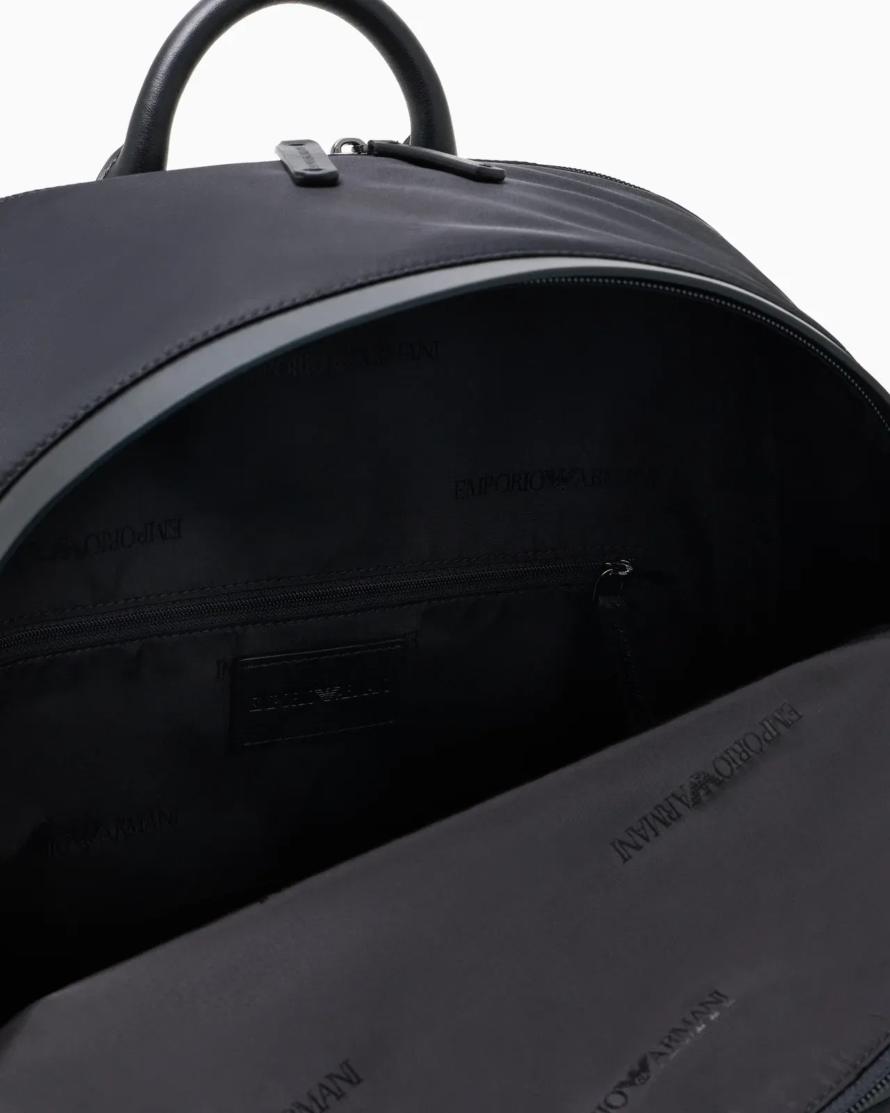 Emporio Armani Recycled nylon backpack with zip and leather details