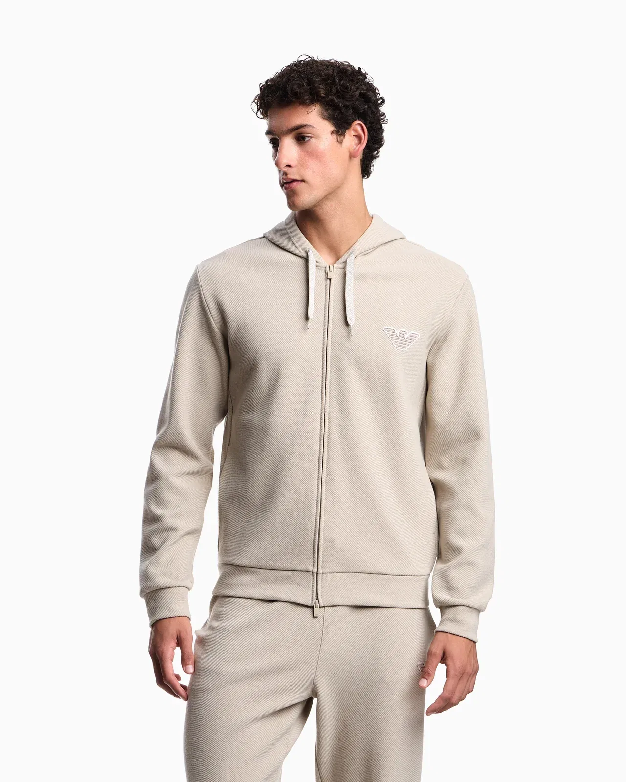Emporio Armani Loungewear zip-up hooded sweatshirt in jersey with an eagle patch