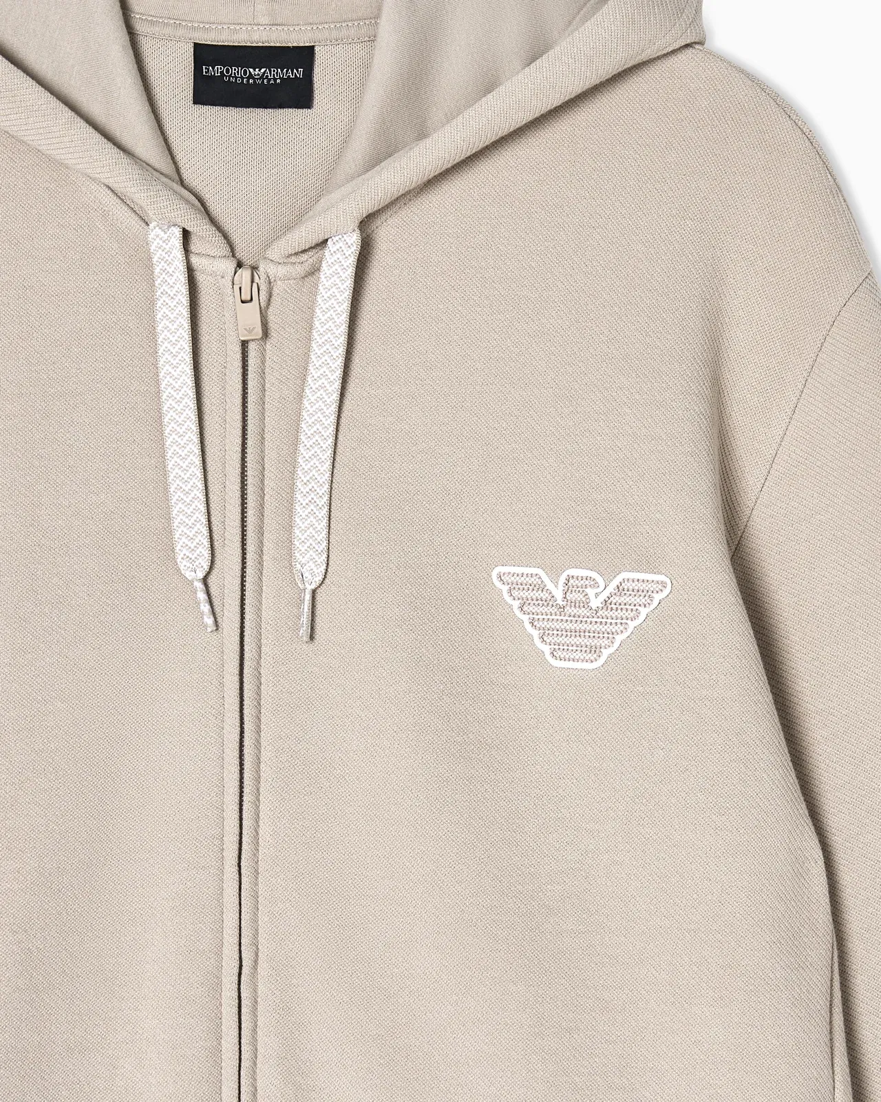 Emporio Armani Loungewear zip-up hooded sweatshirt in jersey with an eagle patch