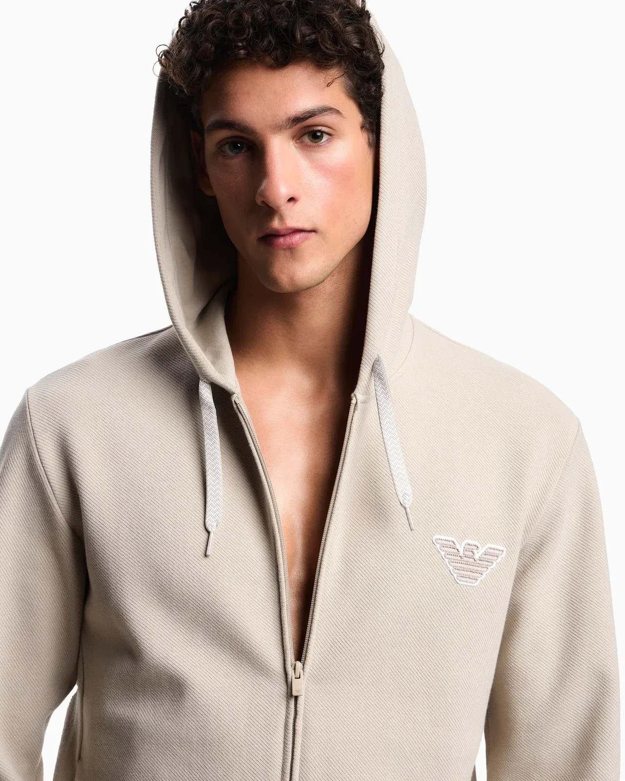 Emporio Armani Loungewear zip-up hooded sweatshirt in jersey with an eagle patch
