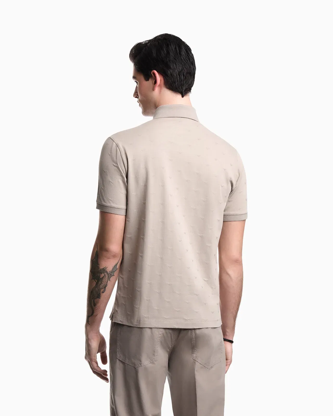 Emporio Armani Slim-fit jersey polo shirt with all-over jacquard eagle