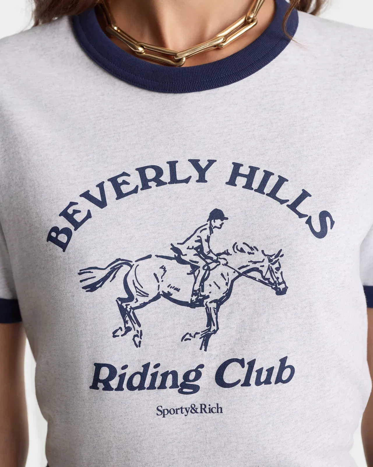BH Riding Club Ringer T-Shirt - Heather Gray/Dark Navy