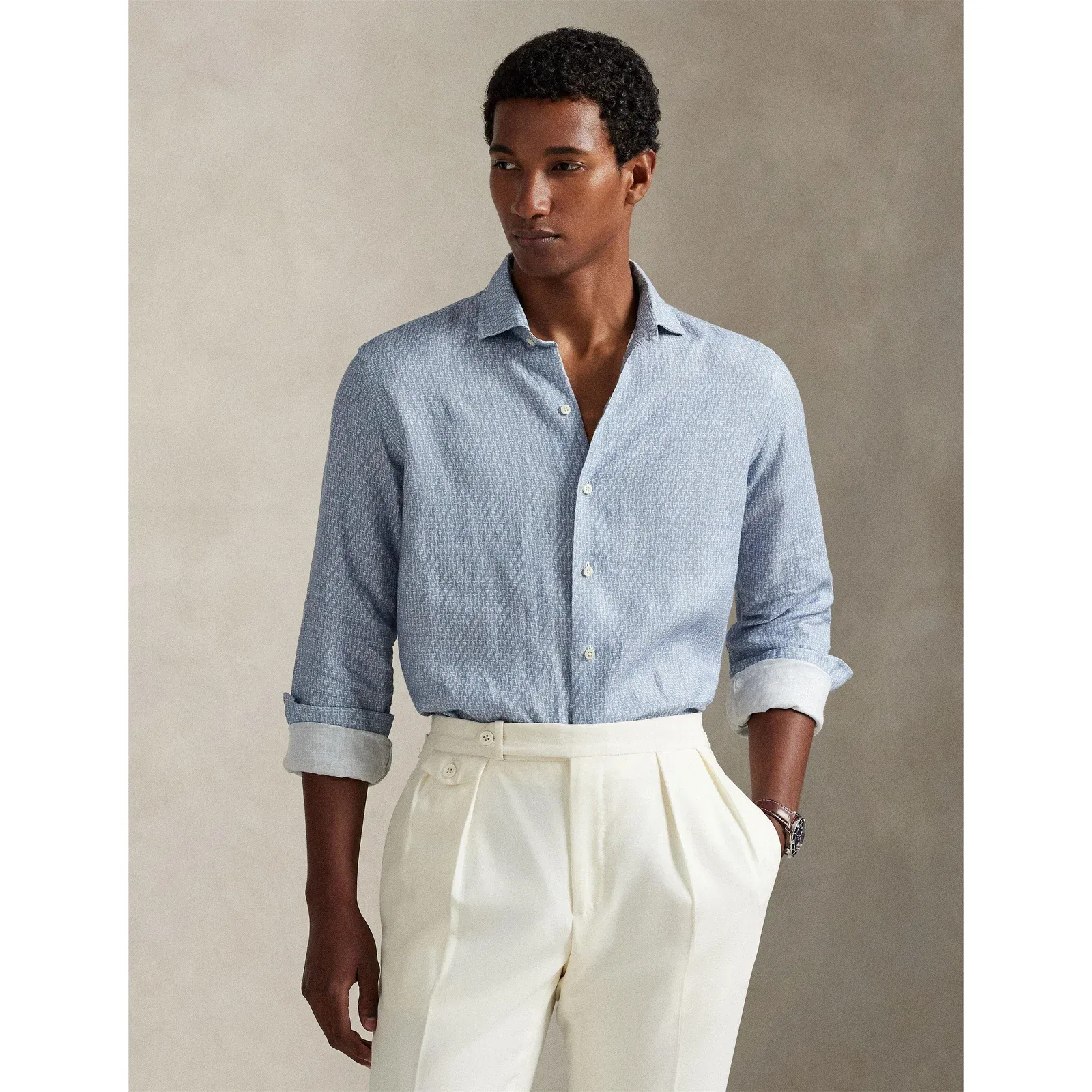 Custom Fit Mallet-Print Linen Shirt