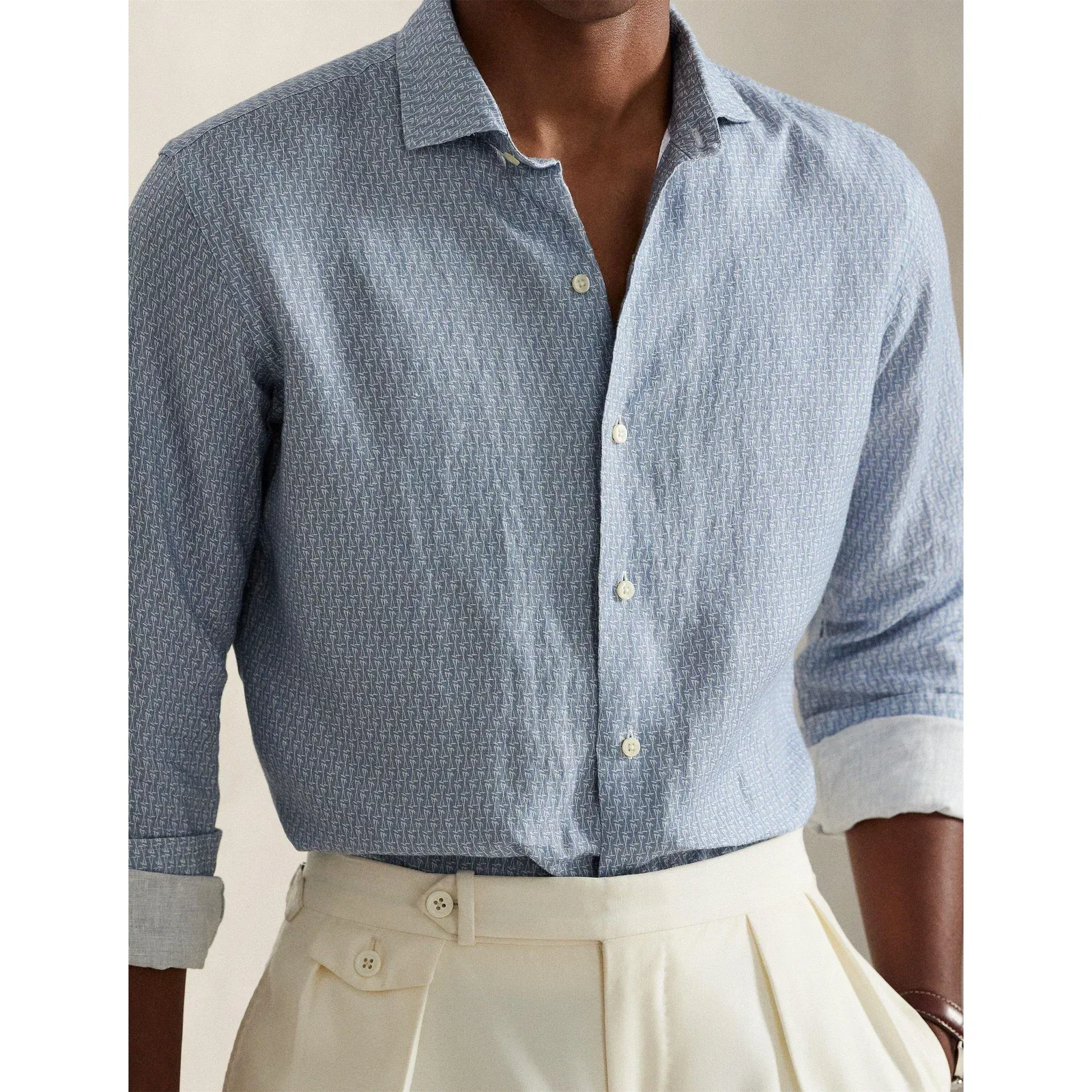 Custom Fit Mallet-Print Linen Shirt