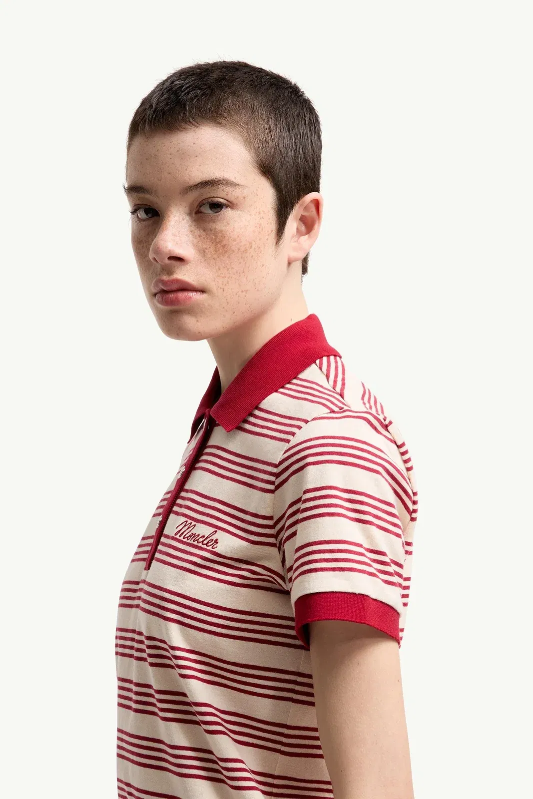 Moncler Striped Cotton Polo Shirt White & Red White & Red