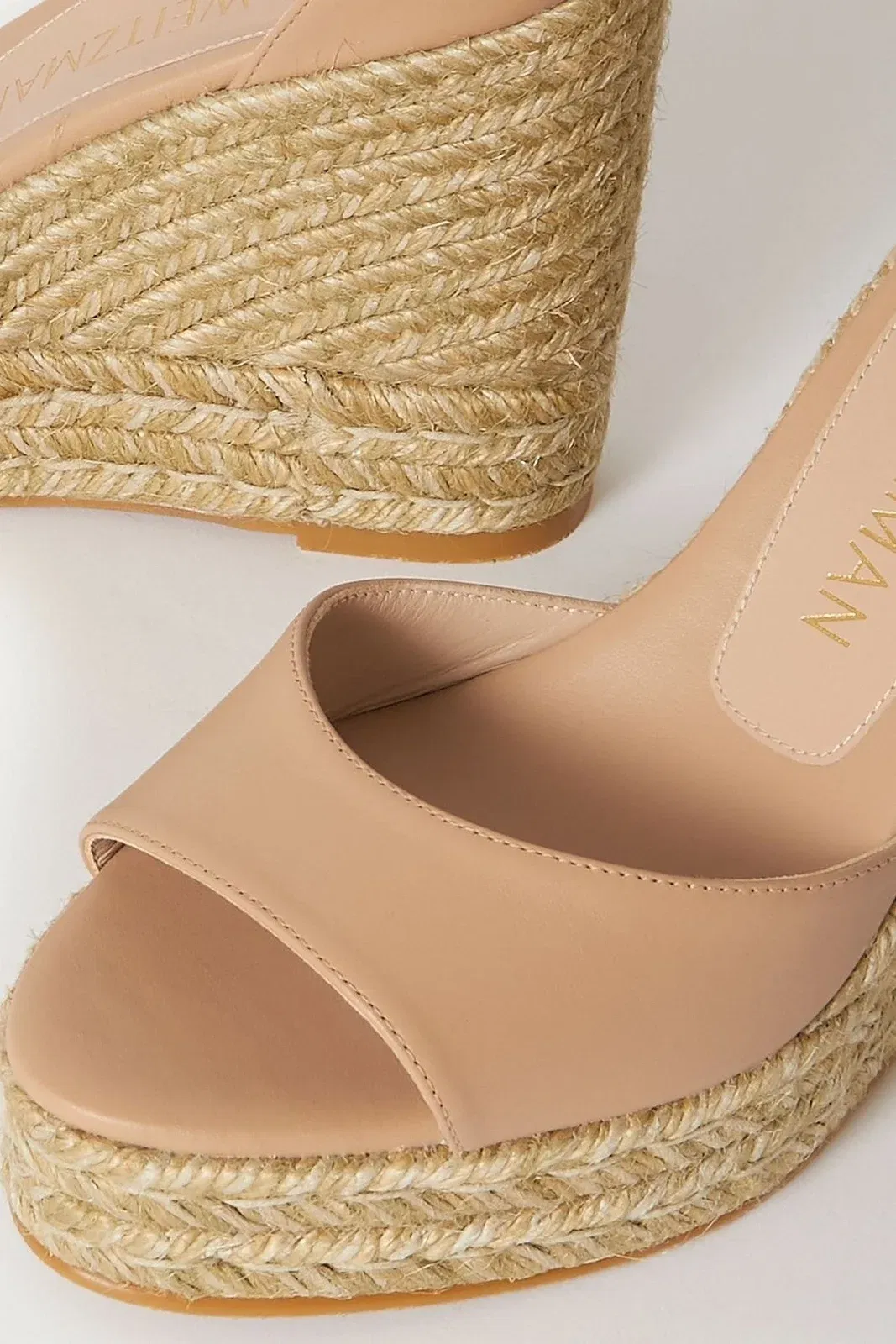 Stuart Weitzman Leather Espadrille Wedge Sandals Neutral Women's