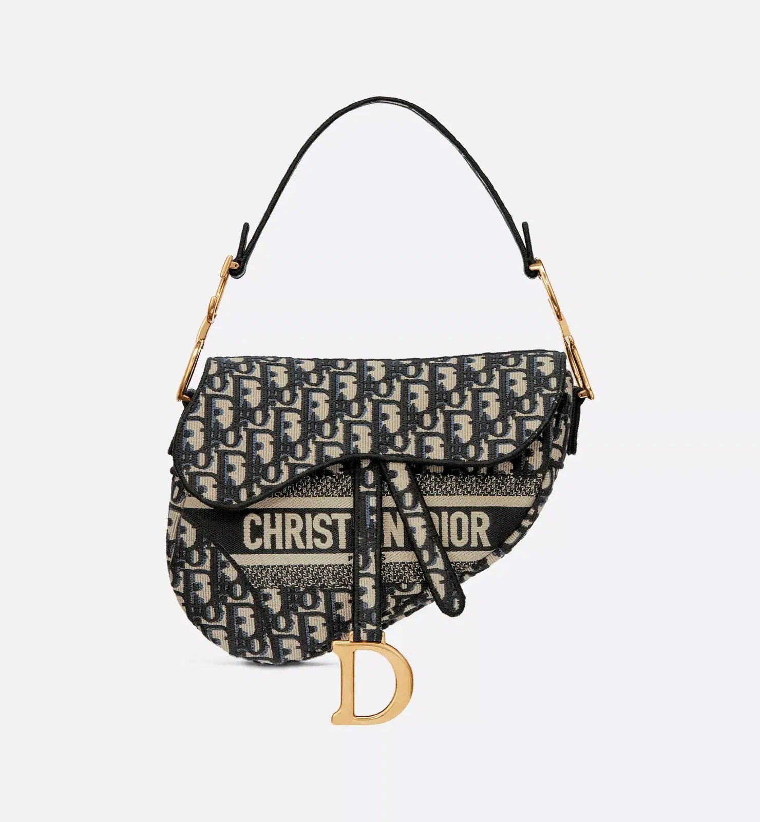 Saddle bag Blue Dior Oblique embroidery