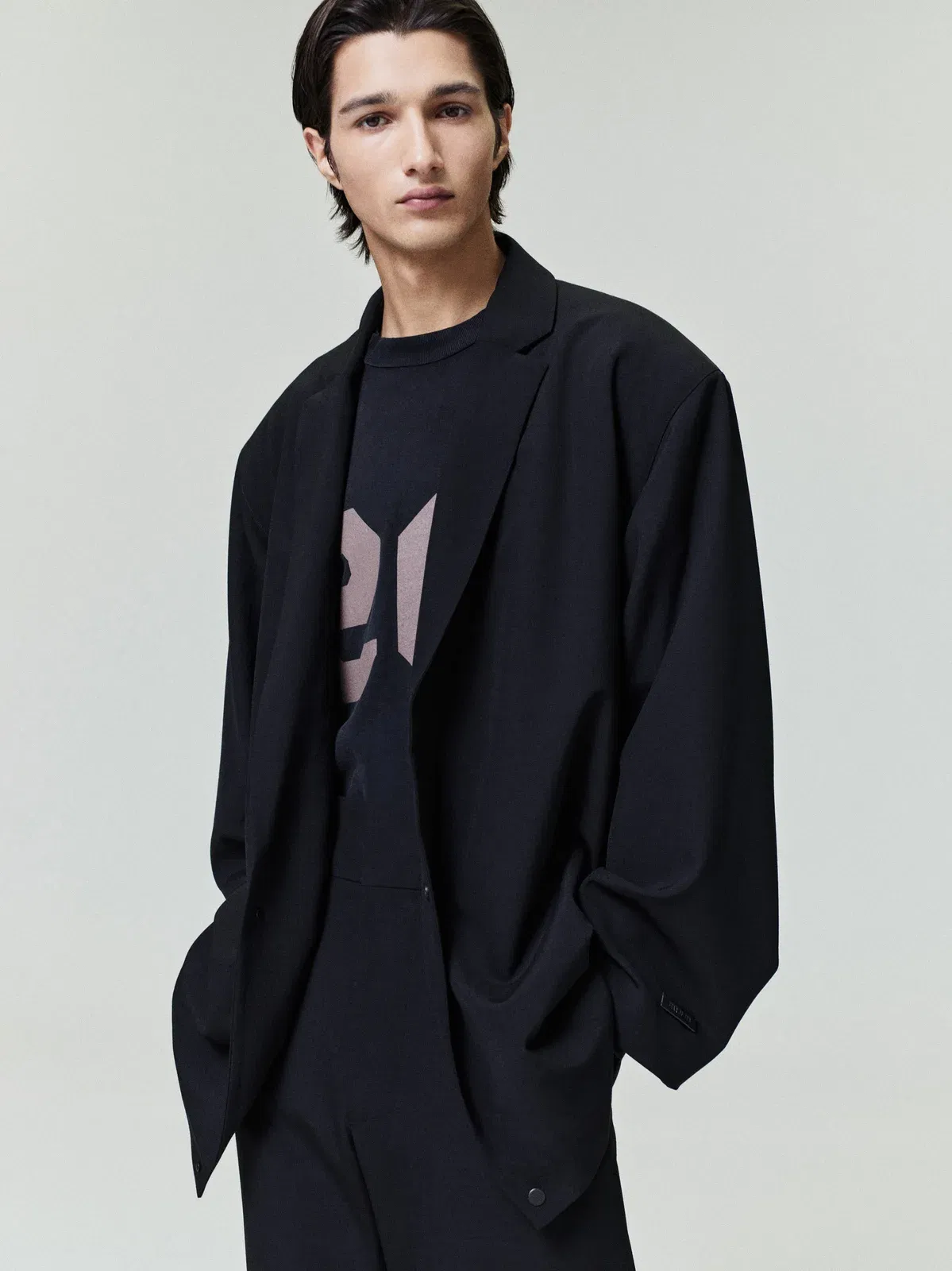 Essentials Wool Ripstop Relaxed Long Jacket Black