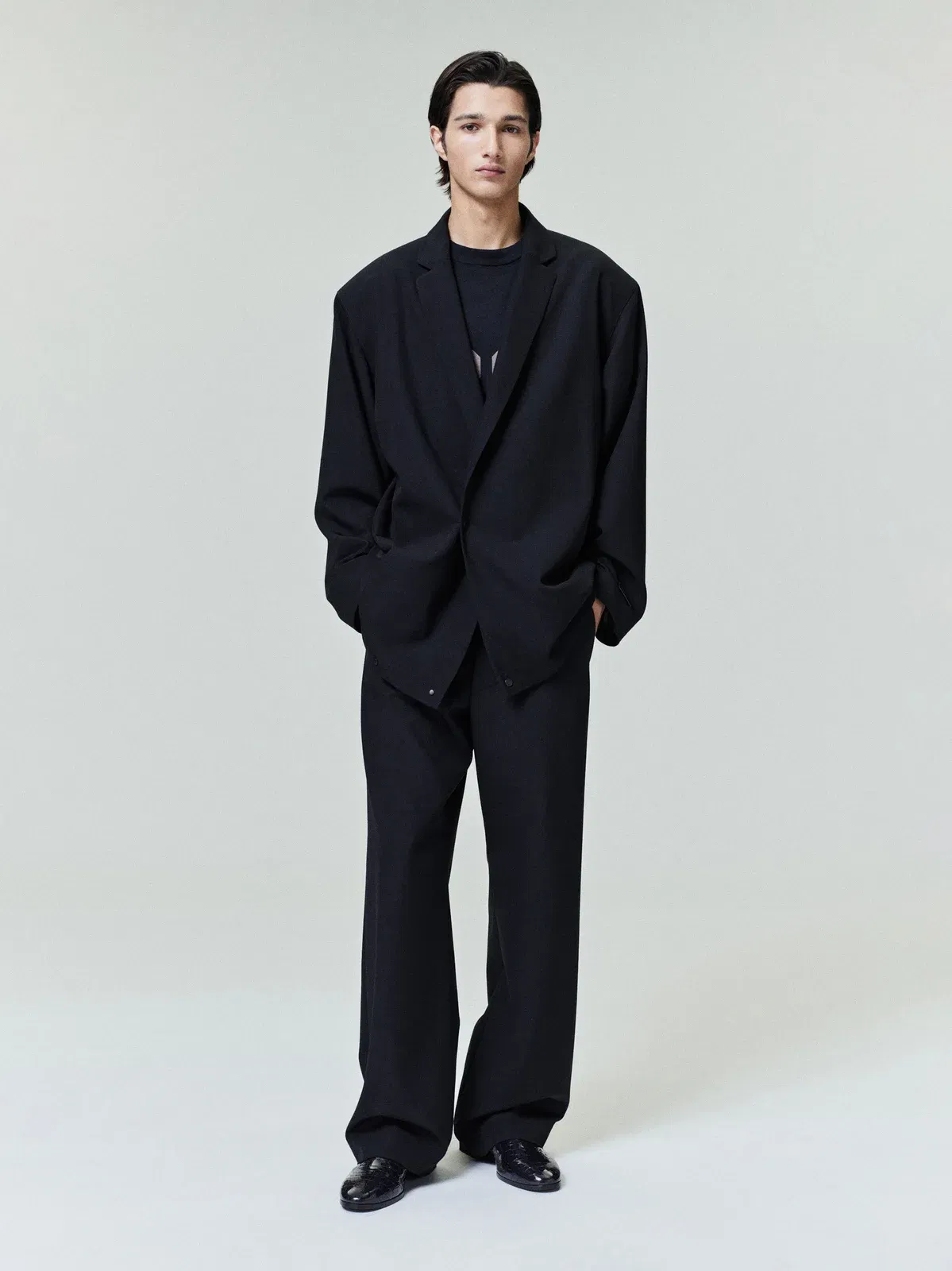 Essentials Wool Ripstop Relaxed Long Jacket Black