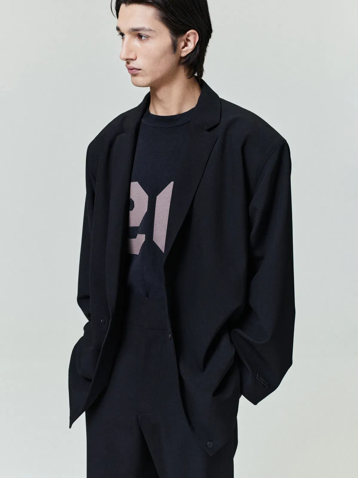 Essentials Wool Ripstop Relaxed Long Jacket Black