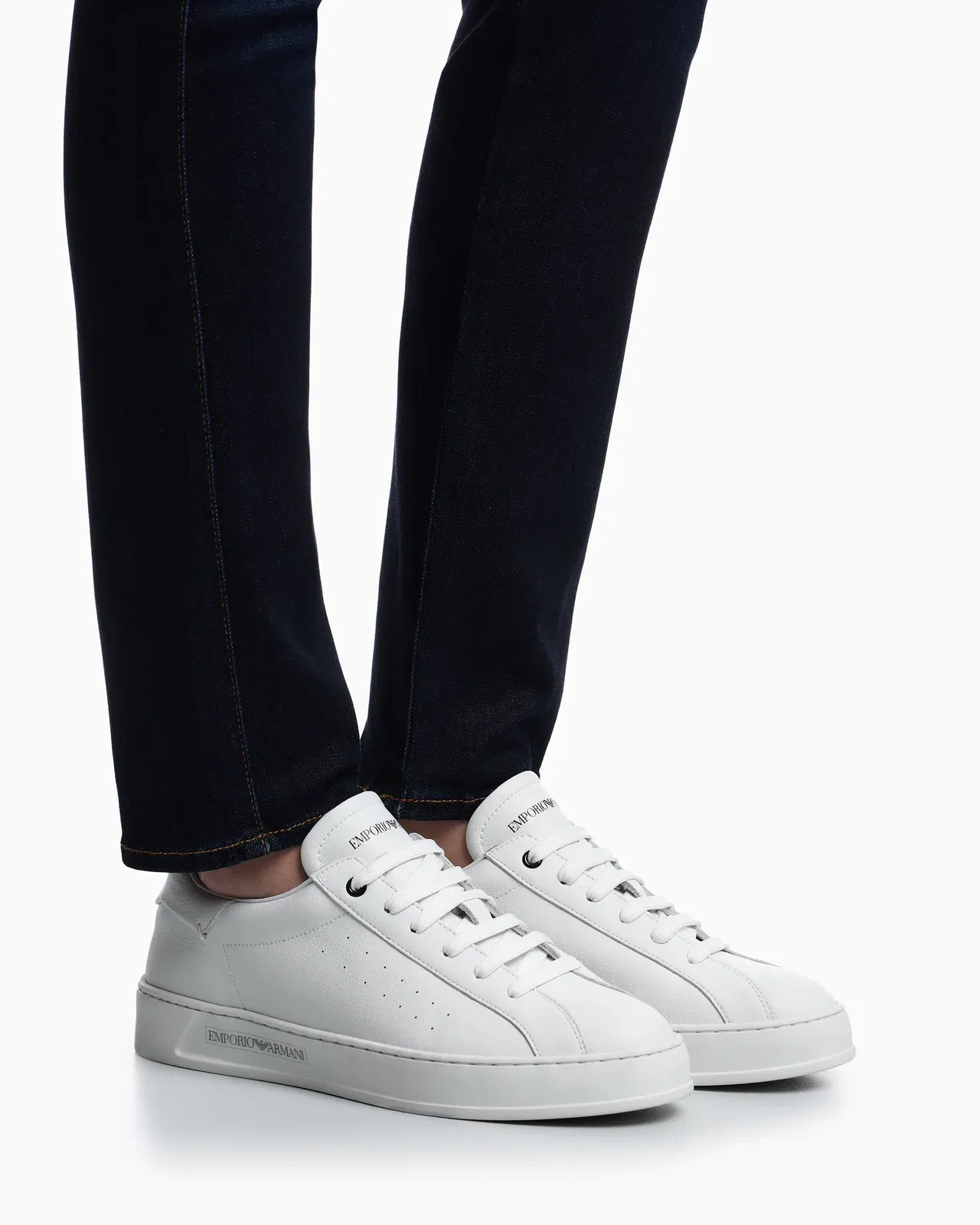 Emporio Armani Leather Sneakers With Logo White