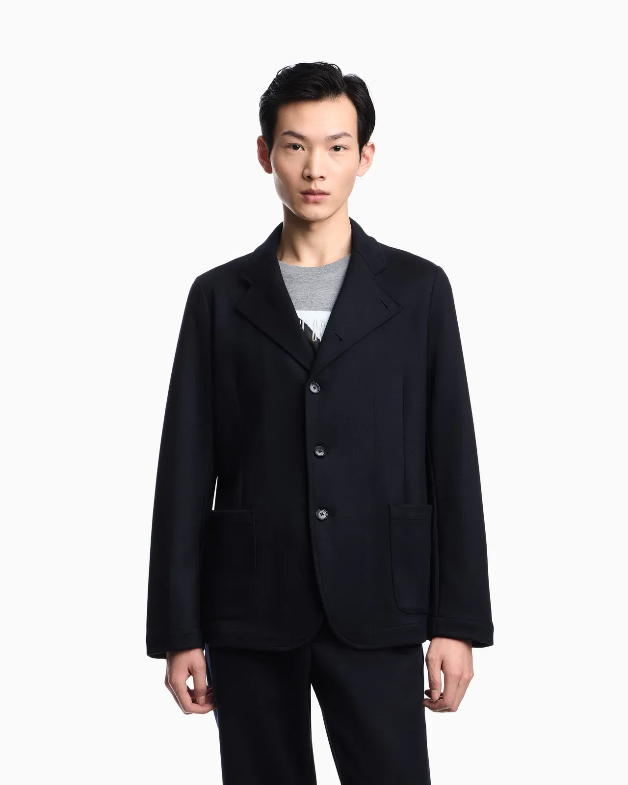 Emporio Armani Icon guru-collar wool-blend jacket with off-centre fastening