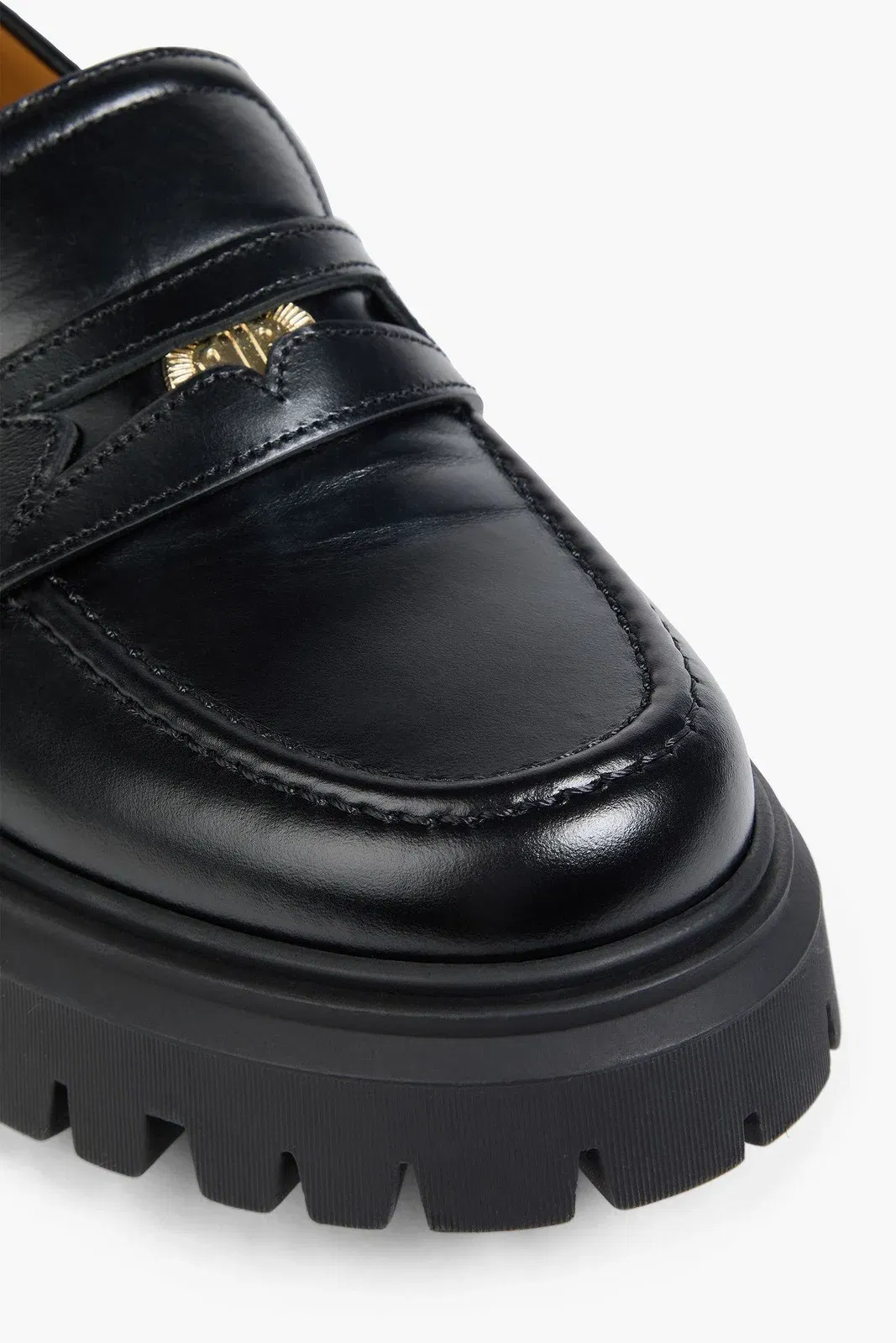 Maje Embellished Leather Platform Loafers Black Women's