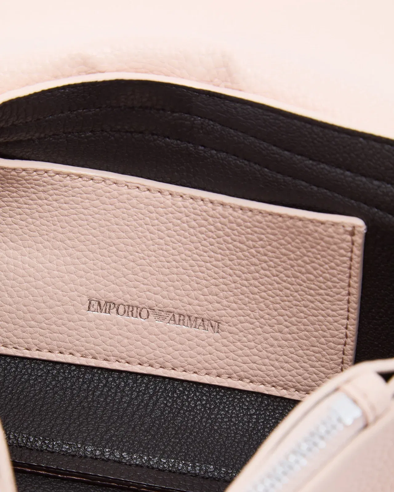 Emporio Armani Wallet on chain with pebbled texture and adjustable strap